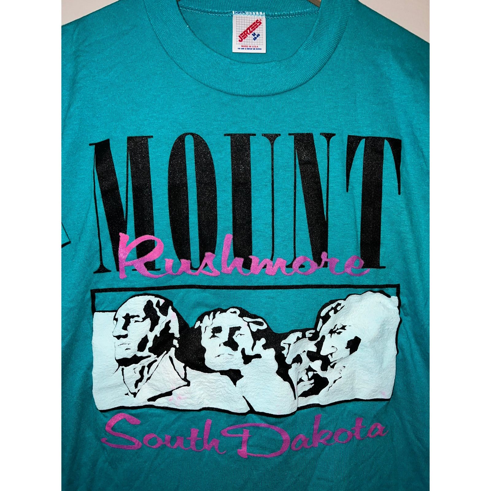 Jerzees Vintage Mount Rushmore Shirt South Dakota Teal Tee 80s 1989 Size US M / EU 48-50 / 2 - 4 Thumbnail