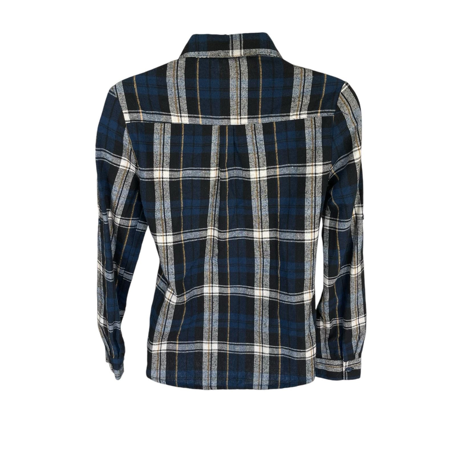 Other Navy Blue White Gold Plaid Button Down Flannel Shirt Small Size S / US 4 / IT 40 - 3 Thumbnail