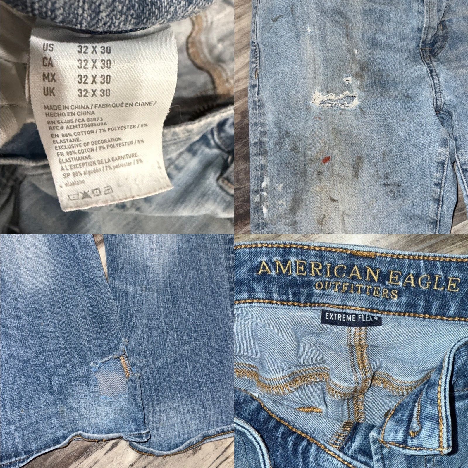 American Eagle Outfitters American Eagle Outfitters Jeans 32X30 Men Blue Distressed Denim 4 Pair Extreme Flex Straight Inseam 30 - Holes Stains Wear Size US 32 / EU 48 - 8 Thumbnail
