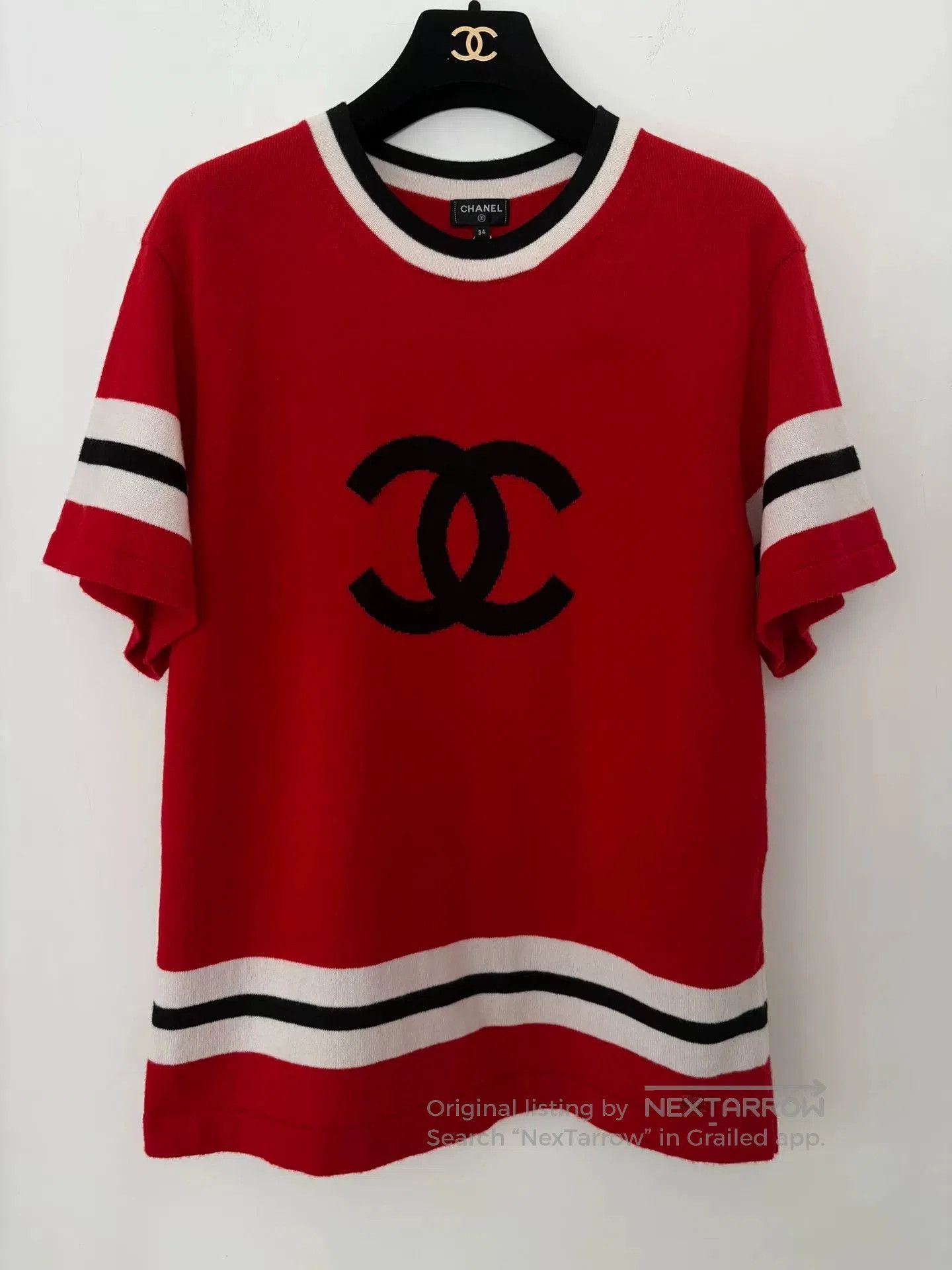 Chanel Chanel Red Knit Sporty CC Stripe Top. Size US XS / EU 42 / 0 - 1 Thumbnail