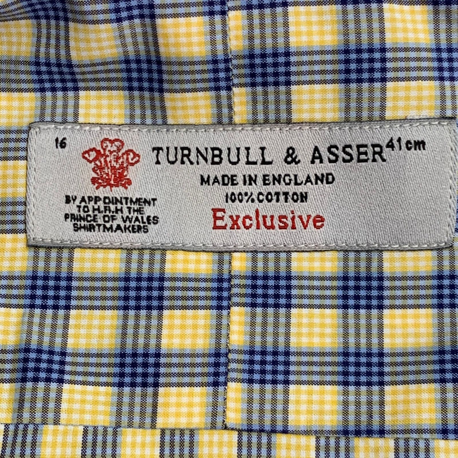 Turnbull & Asser Size L Blue Yellow Checkered Cotton Long Sleeve Shirt Size US L / EU 52-54 / 3 - 5 Thumbnail