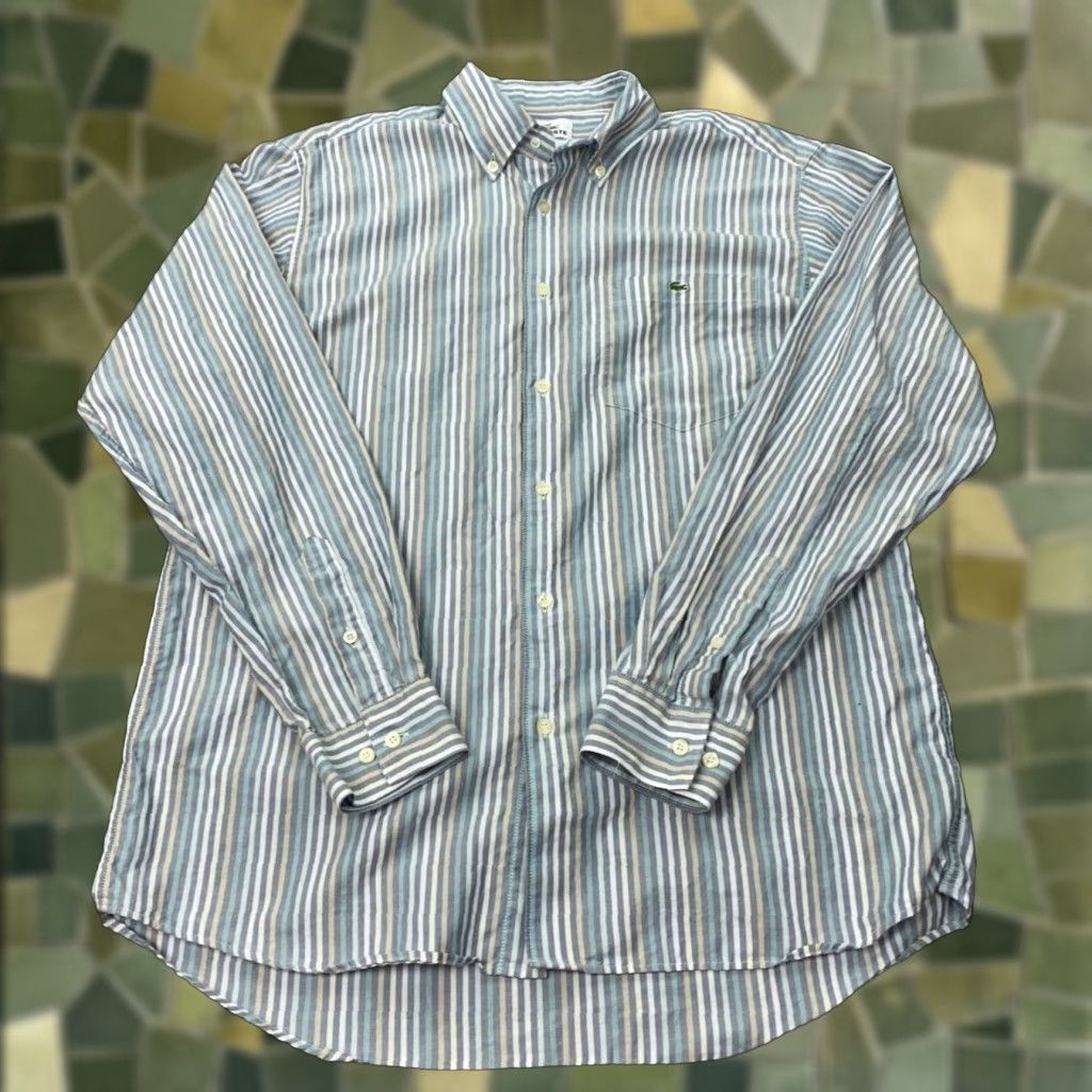 Lacoste Lacoste Shirt 42 Blue Striped Button-Down Long Sleeve with Pocket Mens, Cotton, Regular Fit, Classic 90s Style Size US XL / EU 56 / 4 - 1 Thumbnail