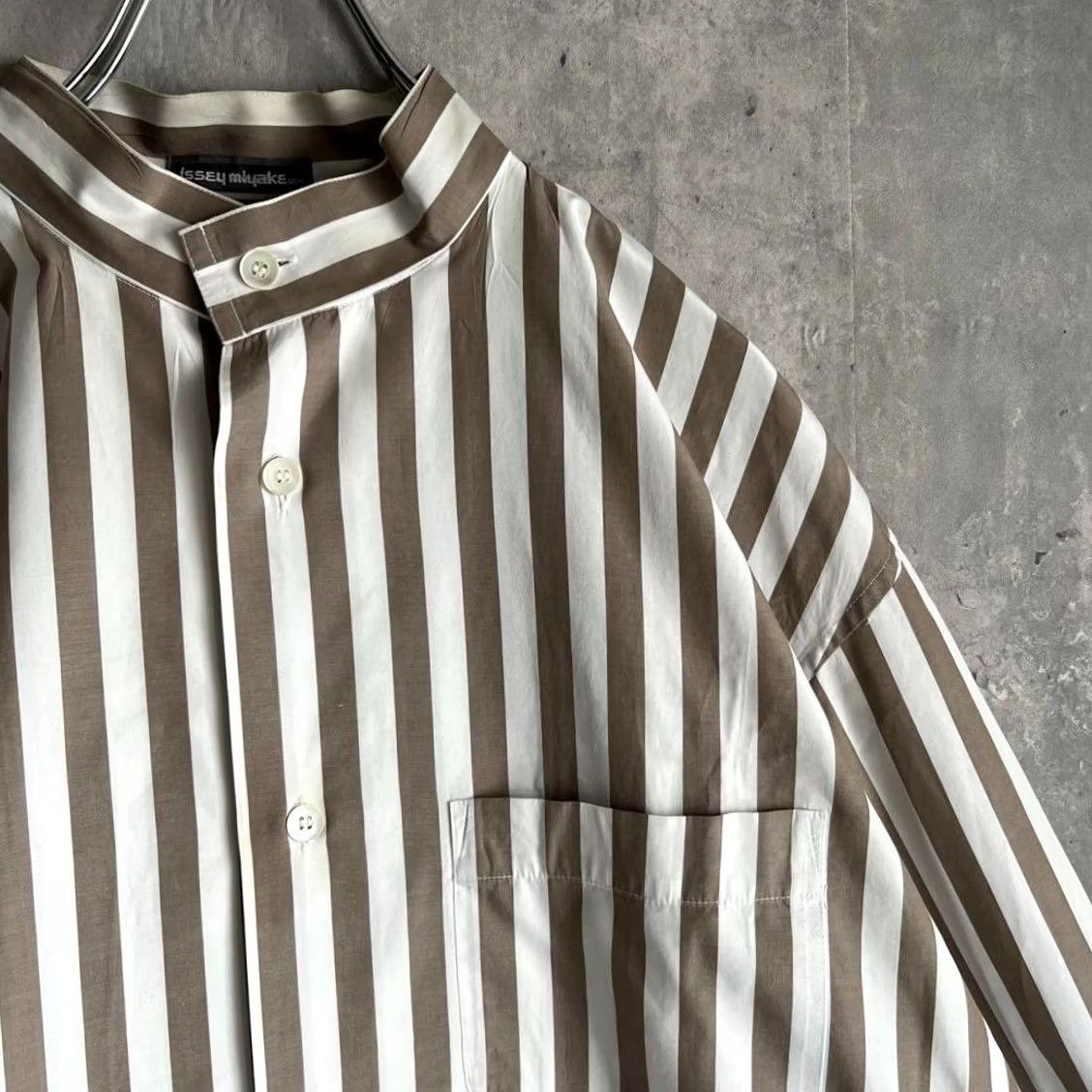 Issey Miyake VINTAGE ISSEY MIYAKE Shirt Mens M White Beige Band-collar Asymmetric Button-Up 80's Casual Size US M / EU 48-50 / 2 - 3 Thumbnail
