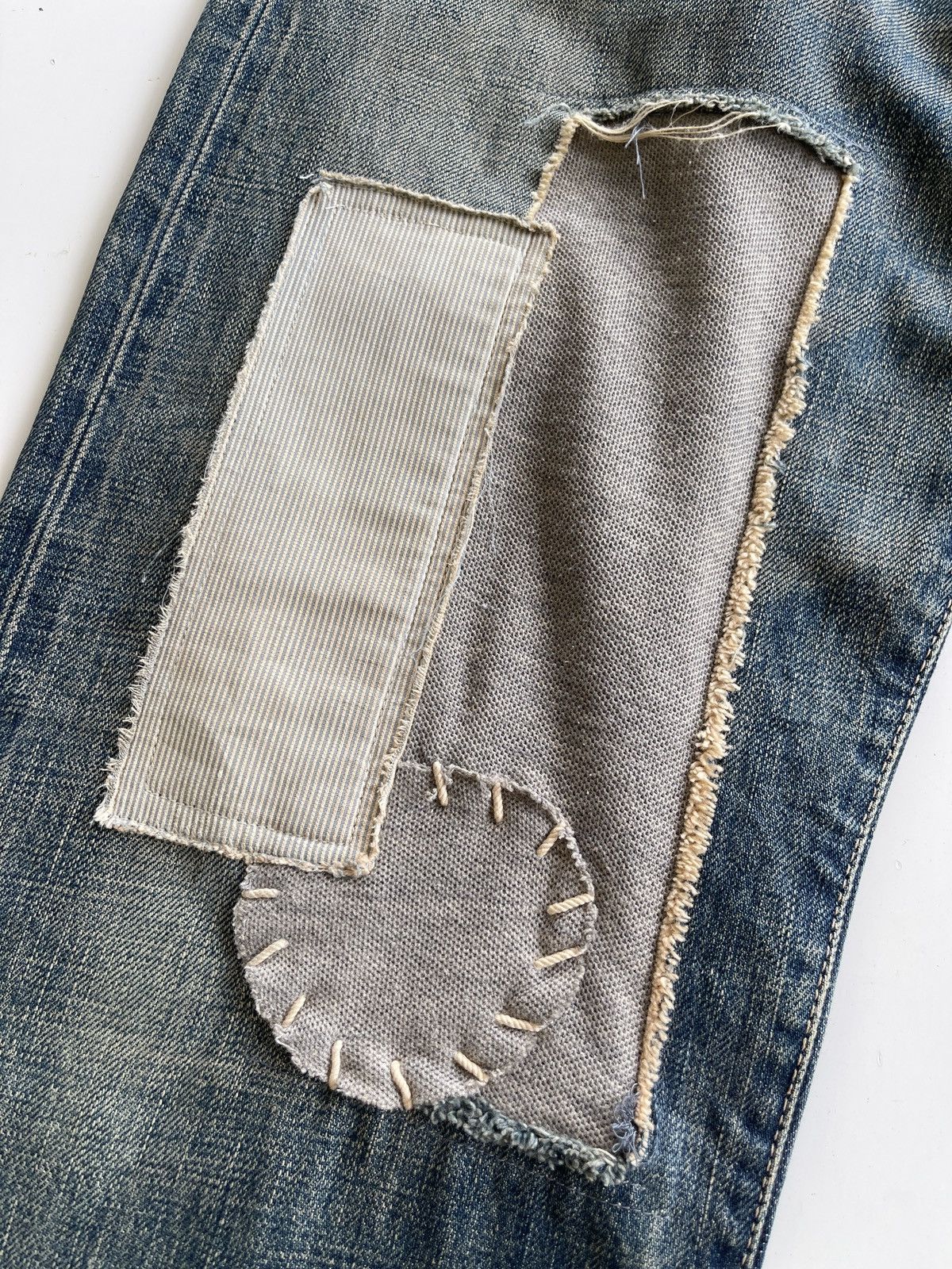 Vintage R.Newbold Old & New Selvedge Buckle Patchwork Limited Denim Size US 31 - 15 Thumbnail