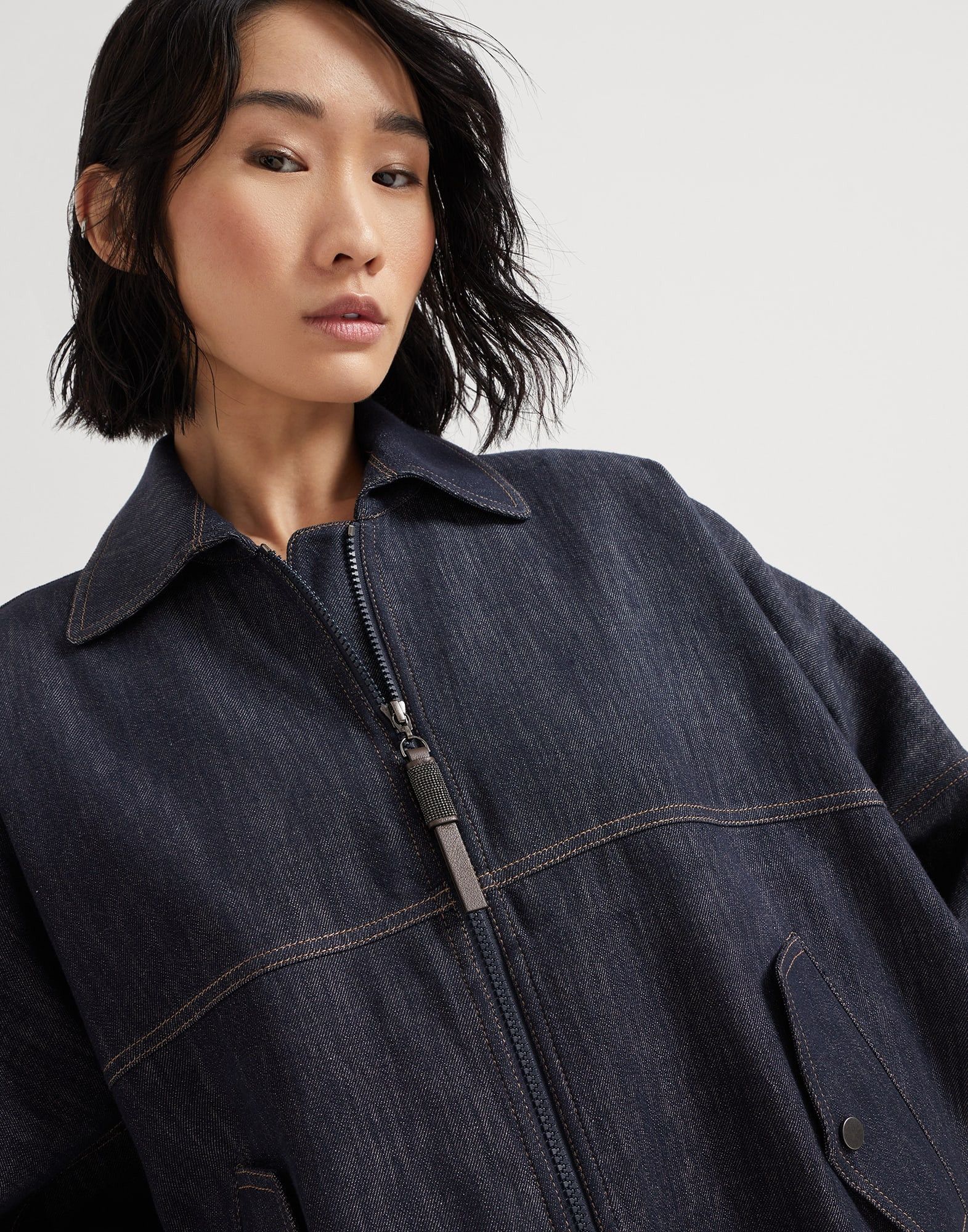Brunello Cucinelli o1la1rc1a0326 Denim-Effect Twill Bomber jacket in Blue Size L / US 10 / IT 46 - 3 Thumbnail