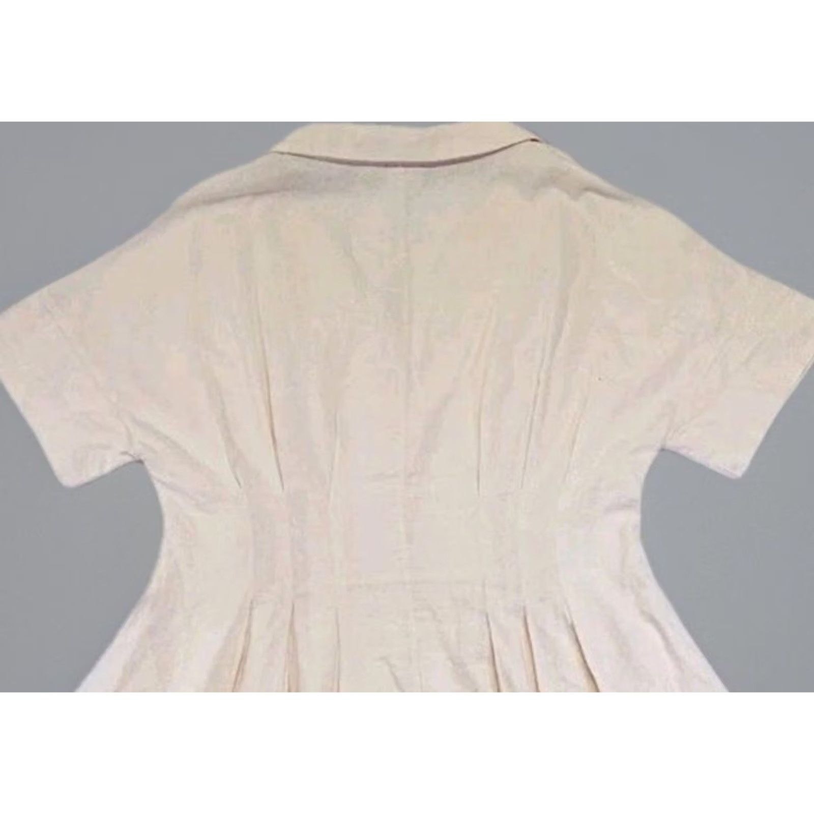 Halston Halston Heritage Shirt Dress Womens 14 Cream Button Front Fit & Flare Coastal Linen Blend Navy? Size XL / US 12-14 / IT 48-50 - 7 Thumbnail