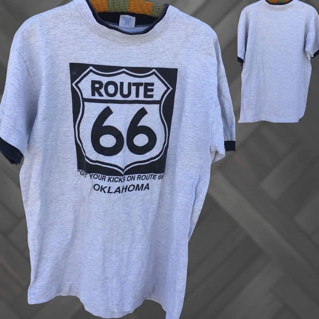 Route 66 VINTAGE Route 66 Get Your Kicks On Route 66 Oklahoma T Shirt USA Made Size L Gray Mens 1990s Graphic Tee US Made Size US L / EU 52-54 / 3 - 1 Thumbnail