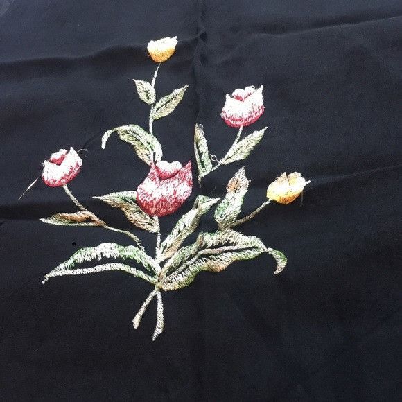 Vintage Vintage Black Crepe Flowered Long Scarf Size ONE SIZE - 3 Thumbnail
