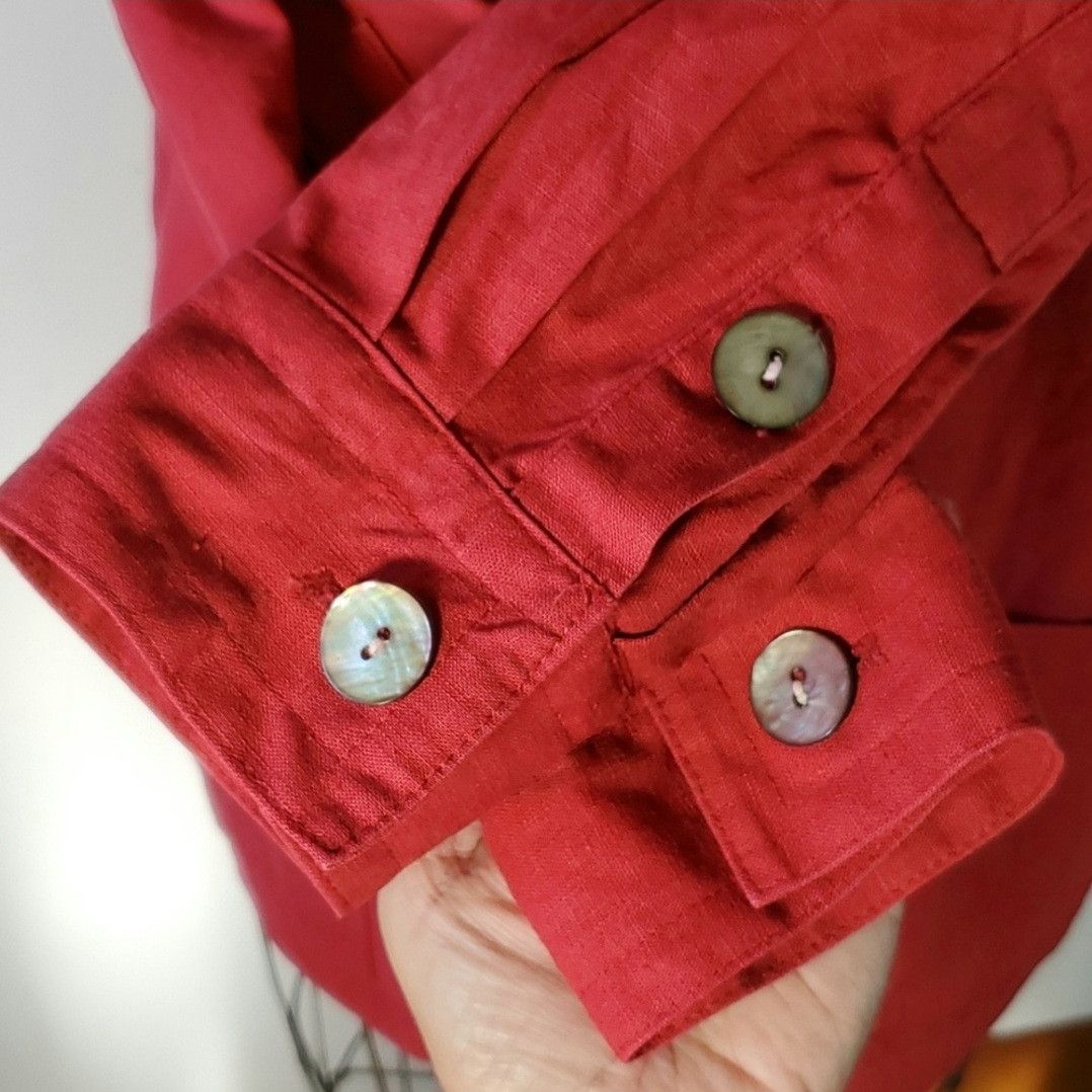 Other Chaus Size 14 Jacket Shacket Red Mother Pearl Linen Cotton Size L / US 10 / IT 46 - 8 Thumbnail