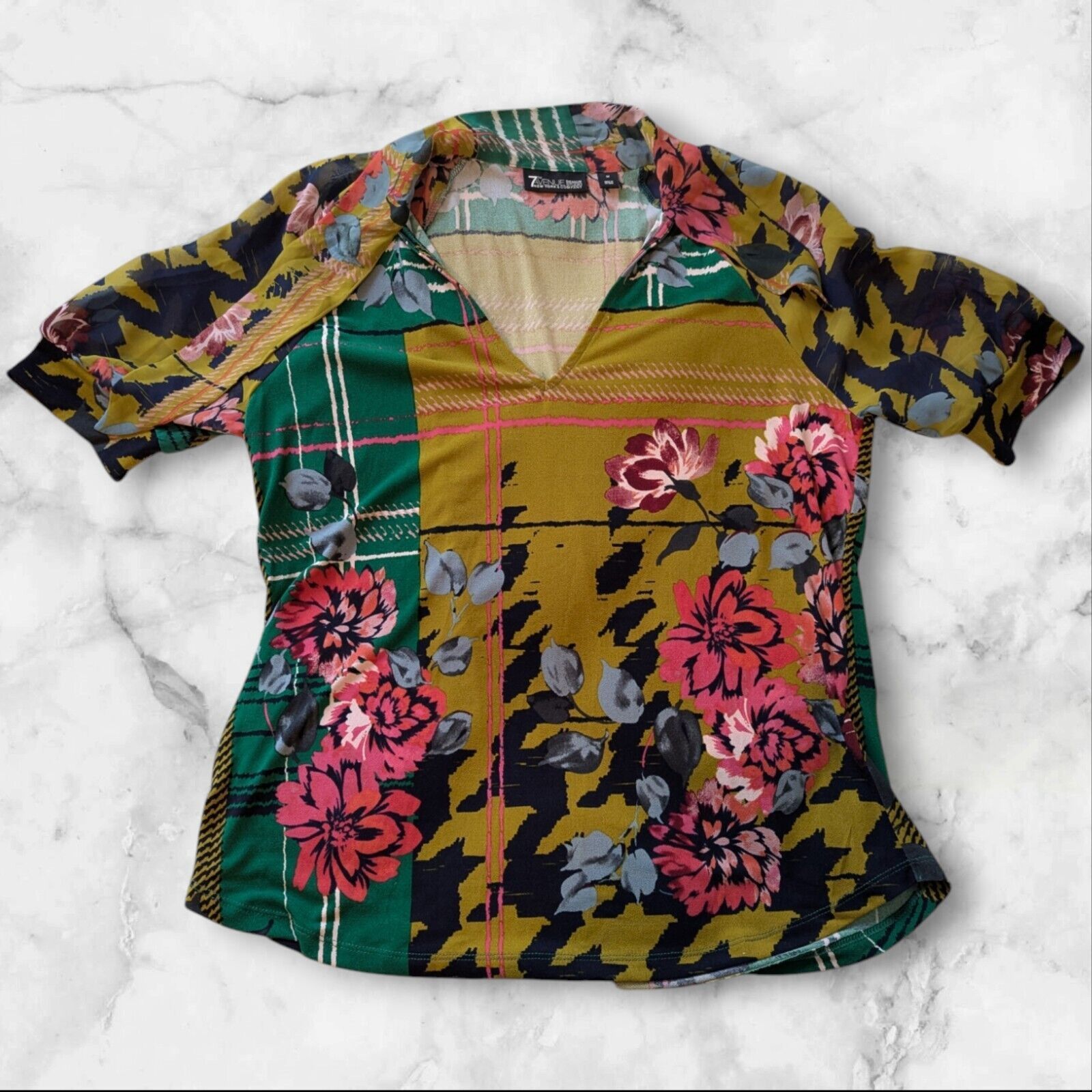 Other 7th Ave Design Studio NY & Co Green Floral Blouse Medium Size M / US 6-8 / IT 42-44 - 1 Thumbnail
