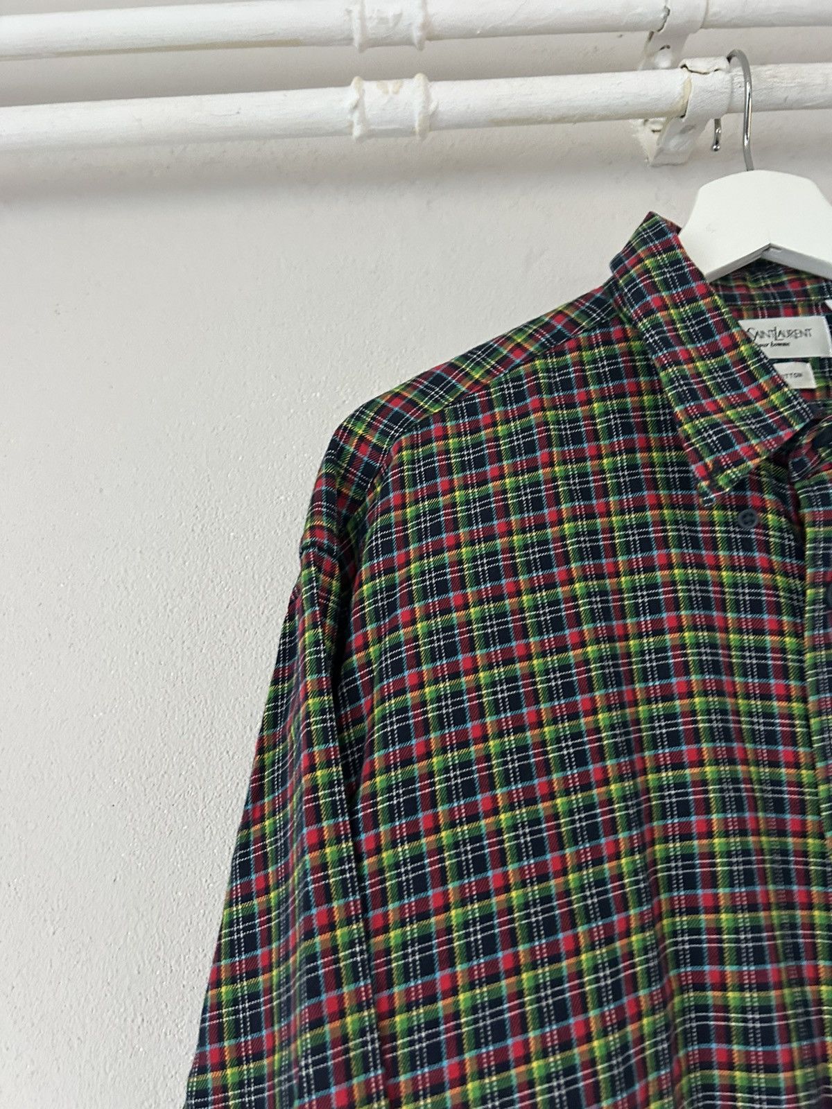 Yves Saint Laurent Yves Saint Laurent Plaid Cotton Shirt with Embroidered Logo Size US L / EU 52-54 / 3 - 6 Thumbnail