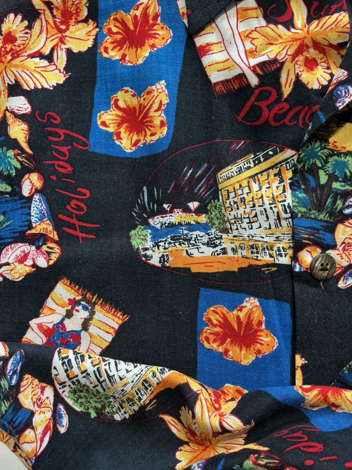 Vintage VTG Utility Pin Up Girl Hibiscus Loop Collar Hawaiian Shirt Size US M / EU 48-50 / 2 - 7 Thumbnail