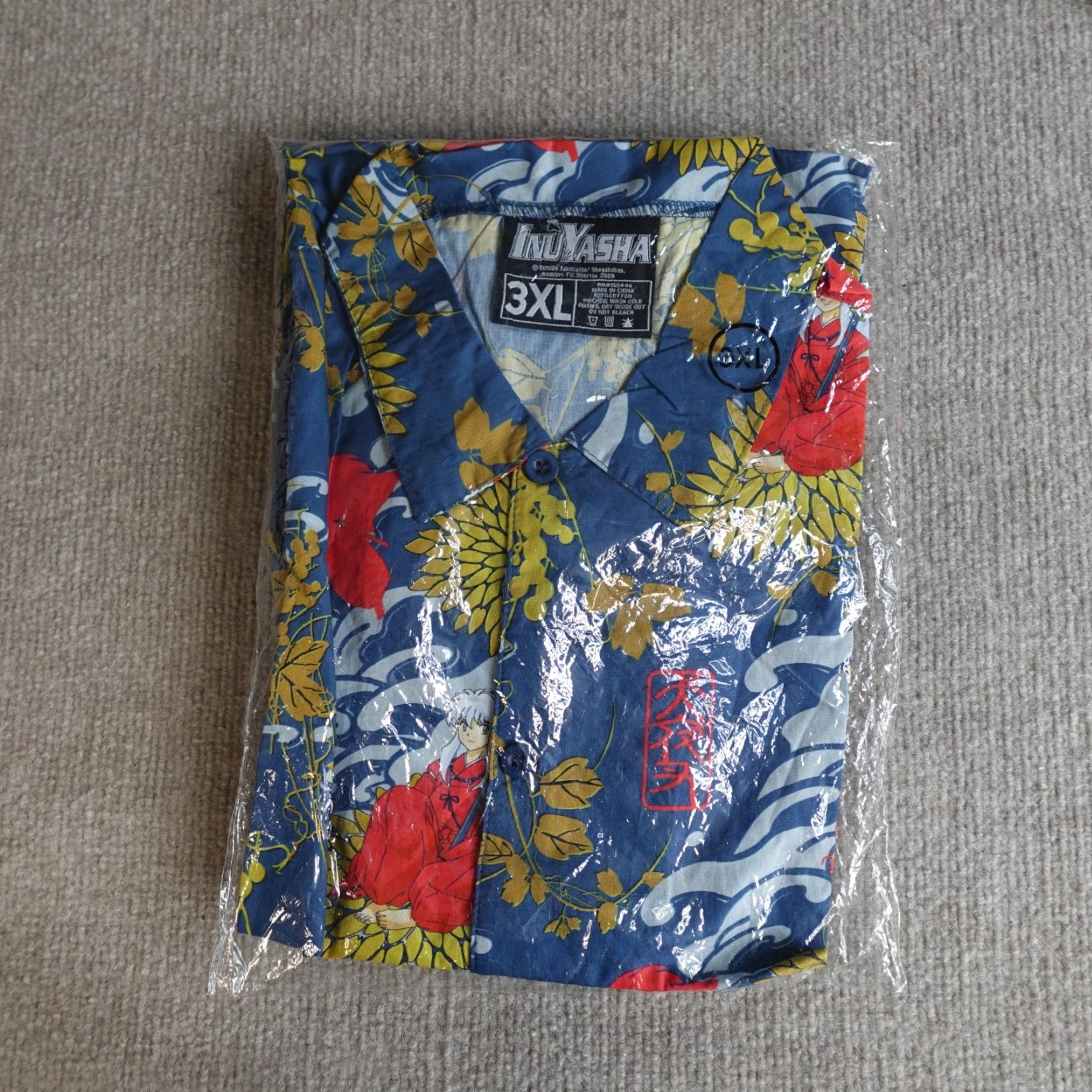 ALOHAS Loot Crate Inuyasha Shirt 3XL Button-Up Blue Cotton Mens Short Sleeve Collared Graphic Print Vintage N/A Size US XXL / EU 58 / 5 - 8 Thumbnail