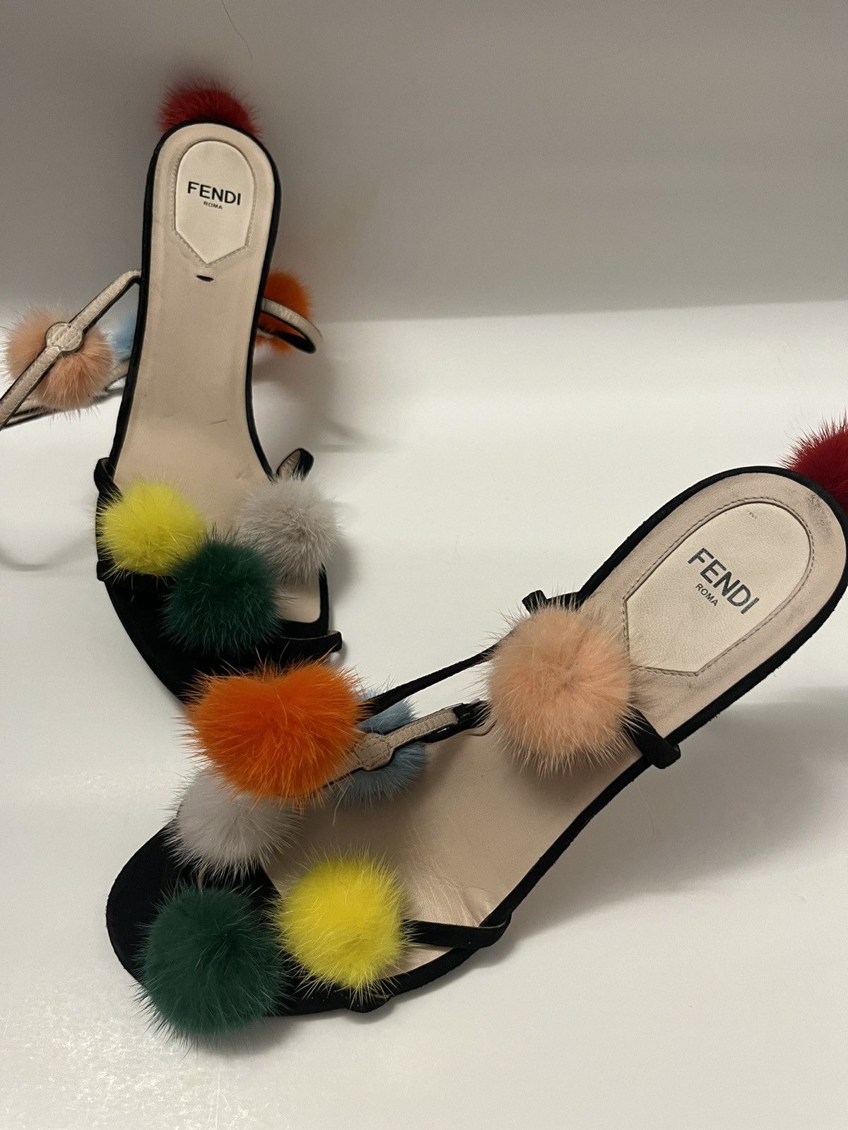 Fendi Fendi Black Pom Poms Ankle Strap Sandals Size 40 Size US 10 / IT 40 - 6 Thumbnail
