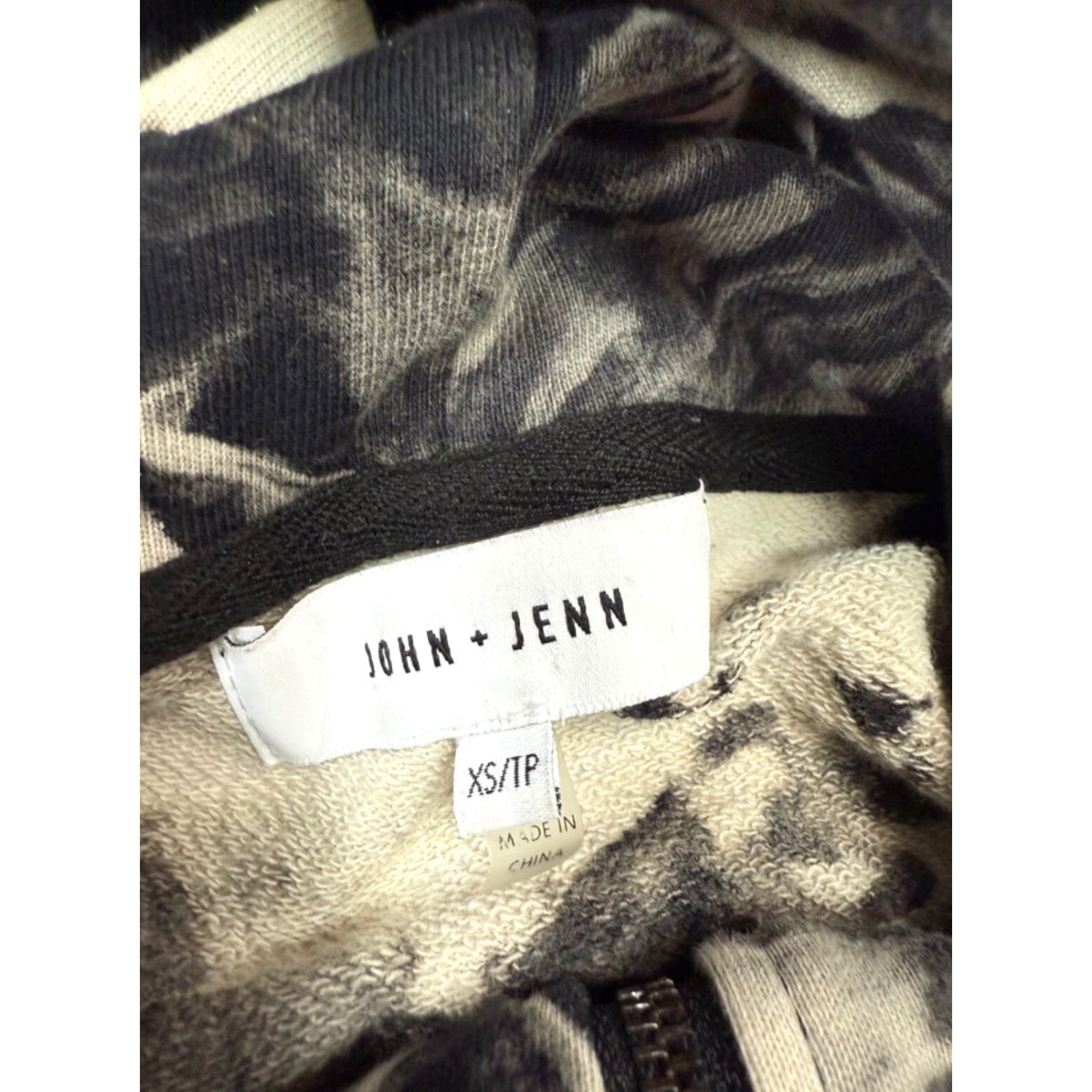 Vintage John + Jenn Womens Zip Front Hoodie XS Black Beige Abstract Print Loose Fit Size XS / US 0-2 / IT 36-38 - 7 Thumbnail