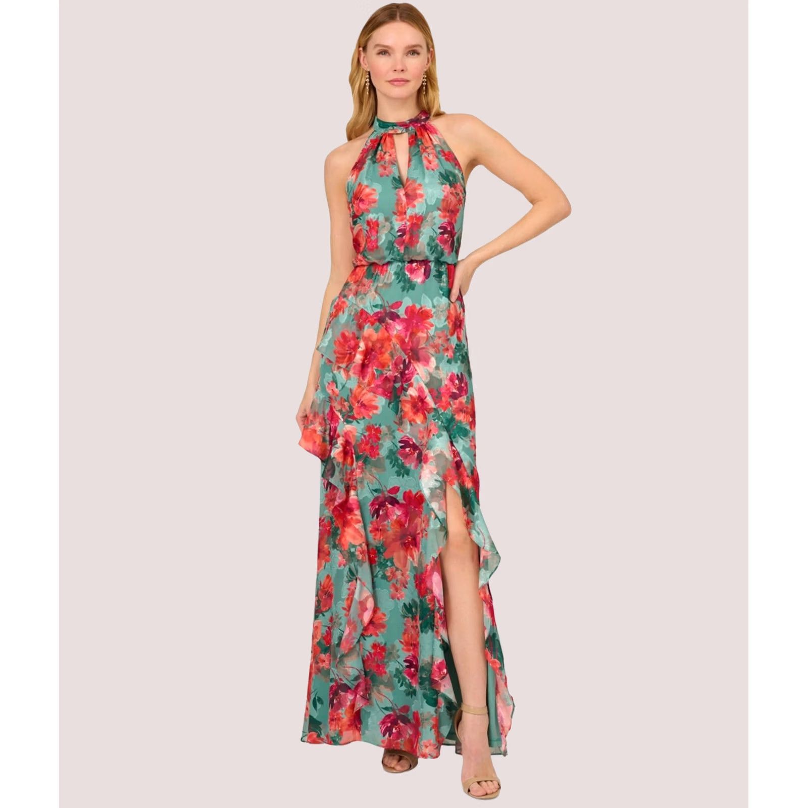 Adrianna Papell Adrianna Papell Womens Floral Dress, green, 8, Mermaid Dress Size M / US 6-8 / IT 42-44 - 1 Thumbnail