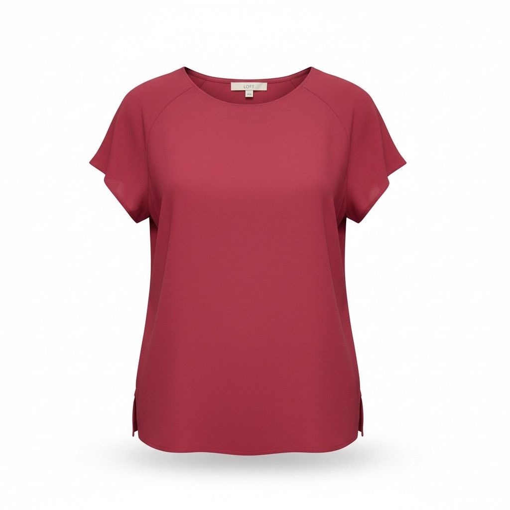Loft Ann Taylor LOFT Women’s Red Short Sleeve Blouse Size L Size L / US 10 / IT 46 - 1 Thumbnail