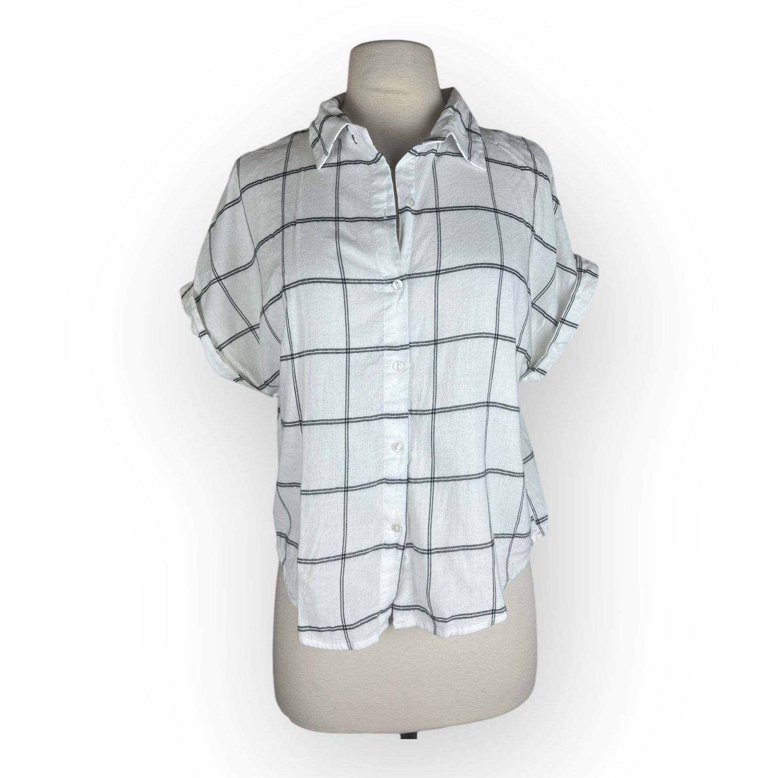 Urban Outfitters Japna Windowpane Short Sleeve Cuffed Casual Blouse Size M / US 6-8 / IT 42-44 - 6 Thumbnail
