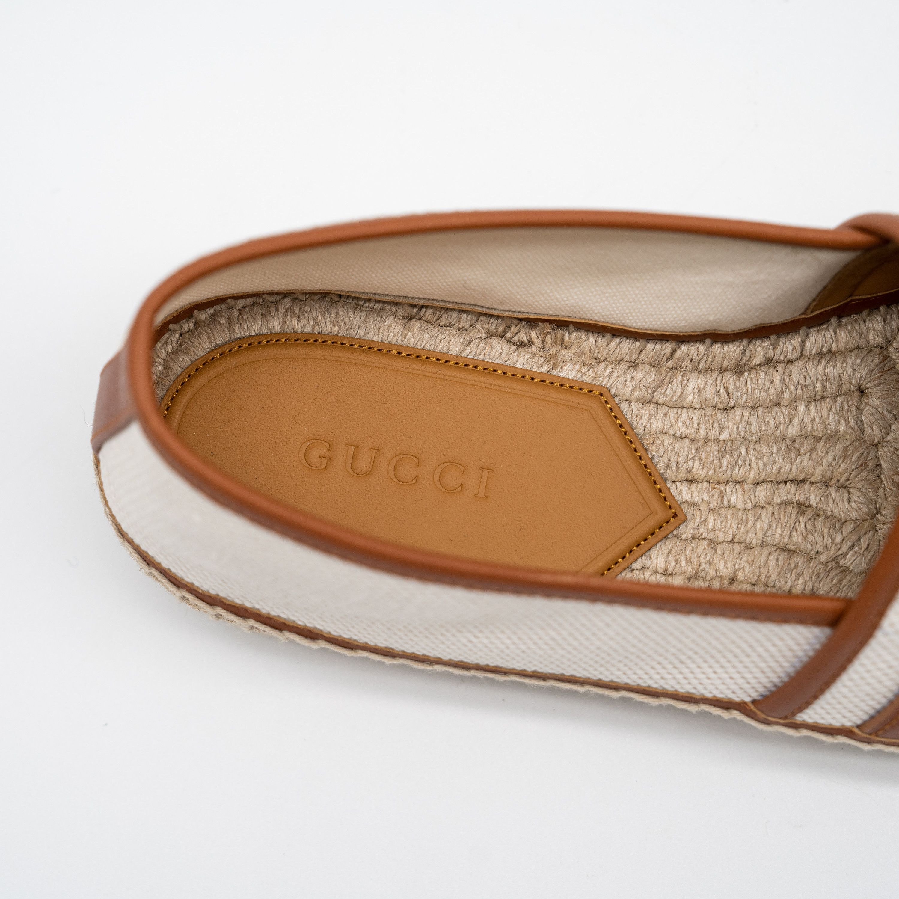 Gucci Gucci Espadrilles White Brown Leather Canvas Interlocking GG Size US 8.5 / EU 41-42 - 9 Thumbnail
