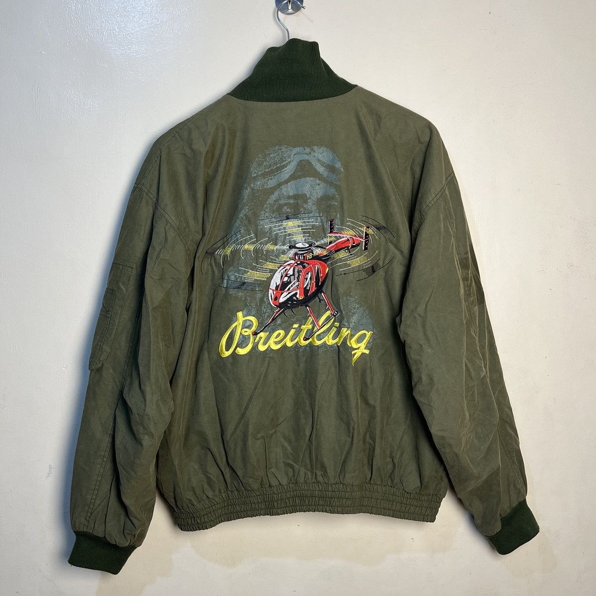 Alpha Industries Vintage Breitling Aviation Pained Waxed Bomber Jacket Size US L / EU 52-54 / 3 - 10 Thumbnail
