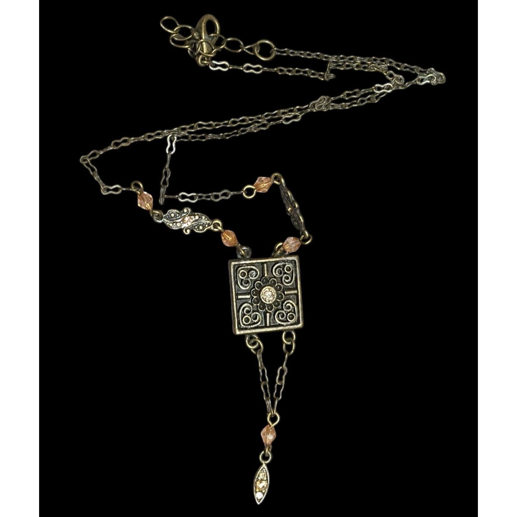 Other Vintage Floral Antiqued Gold Tone Necklace With Champagne Rh Size ONE SIZE - 1 Thumbnail