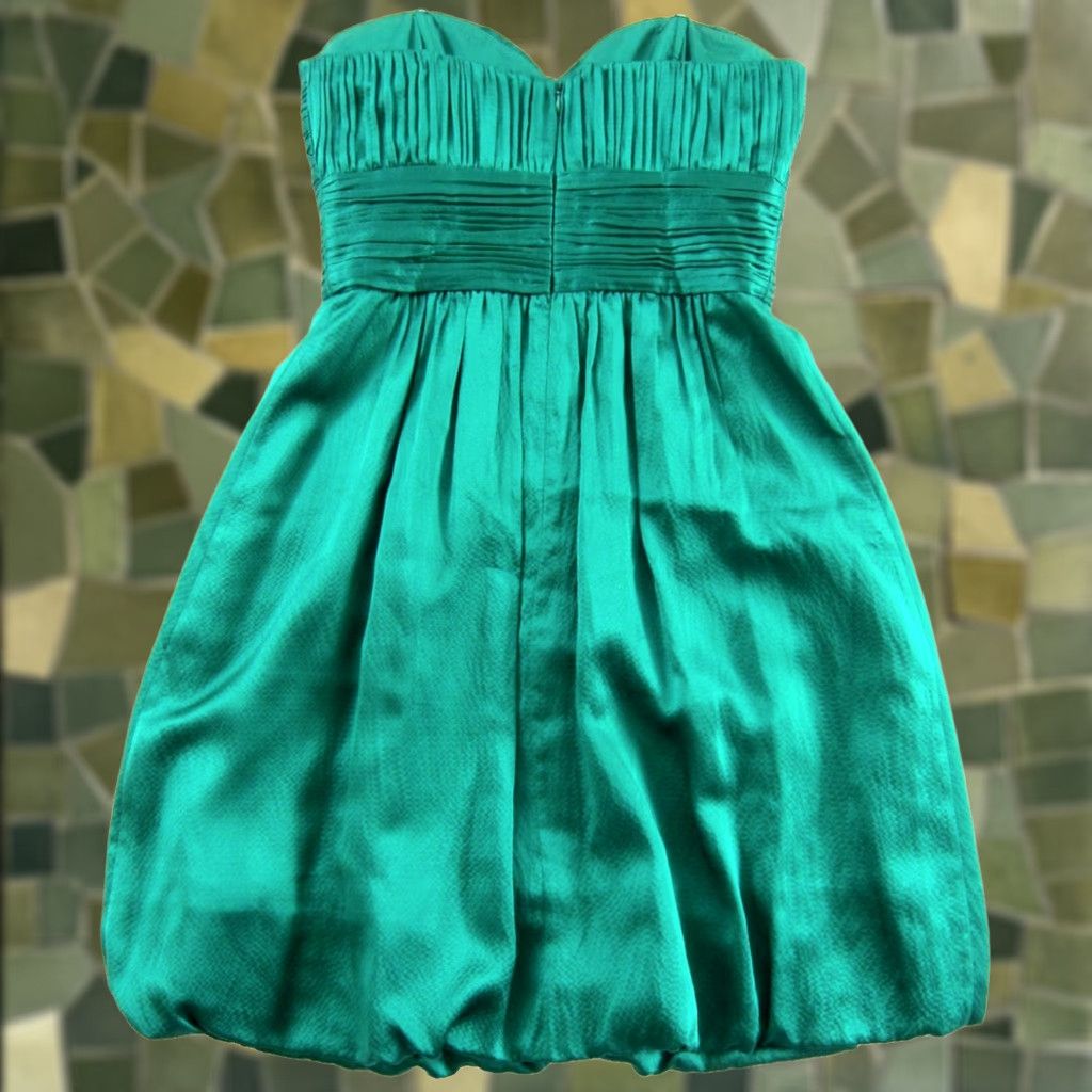Vintage Shoshanna Emerald Green 100% Silk Strapless Ruched Sheath Dress Woman Size 4 Size S / US 4 / IT 40 - 1 Thumbnail