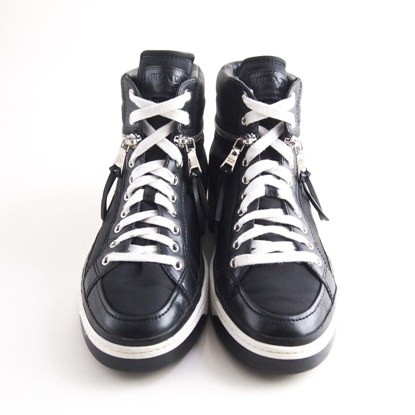 Prada Prada High Sneakers Black Leather Nylon Size US 10.5 EU 40.5 Size US 10.5 / IT 40.5 - 3 Thumbnail