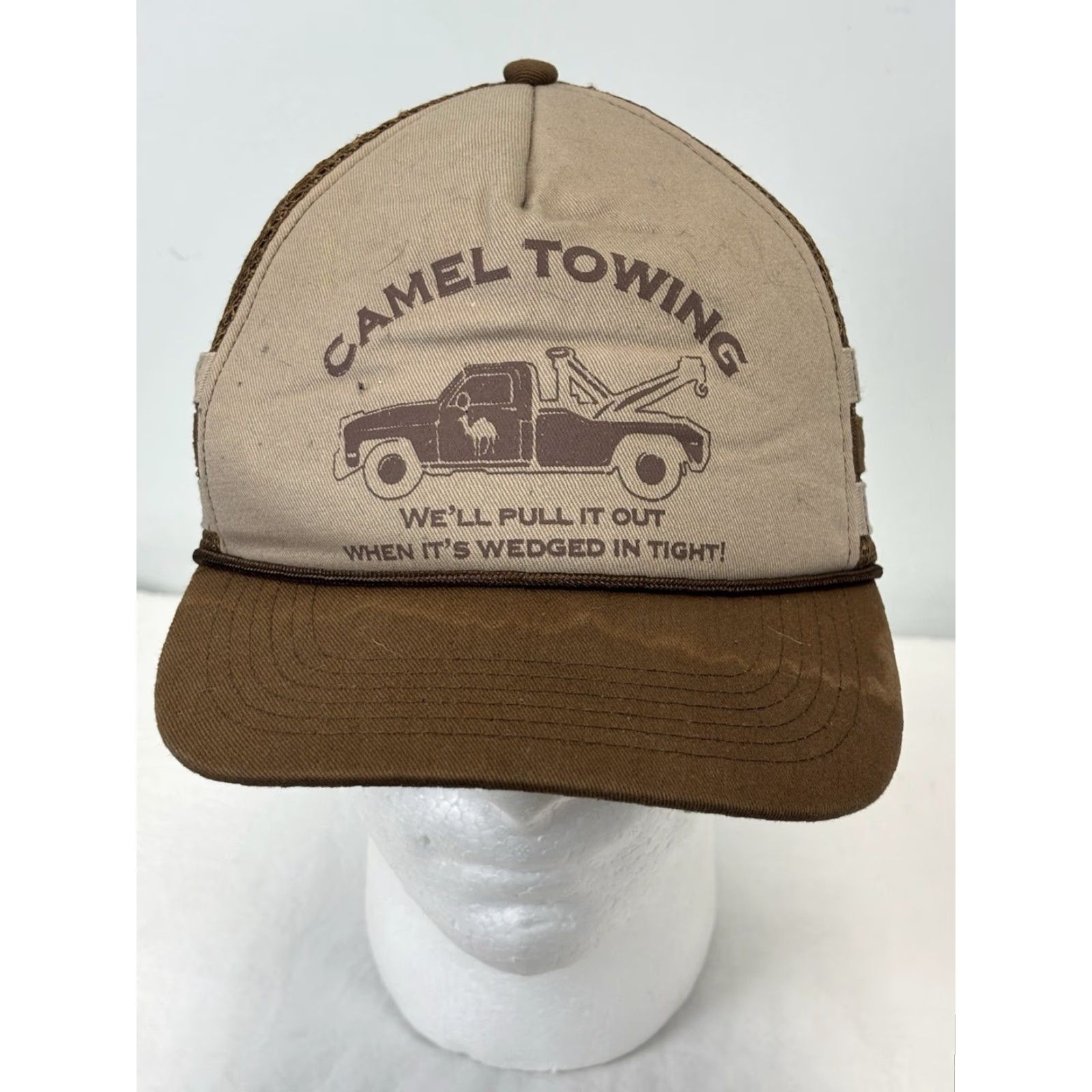 Vintage American Vintage Vintage Camel Towing Hat Cap Snapback Brown Trucker Striped Funny Size ONE SIZE - 2 Thumbnail