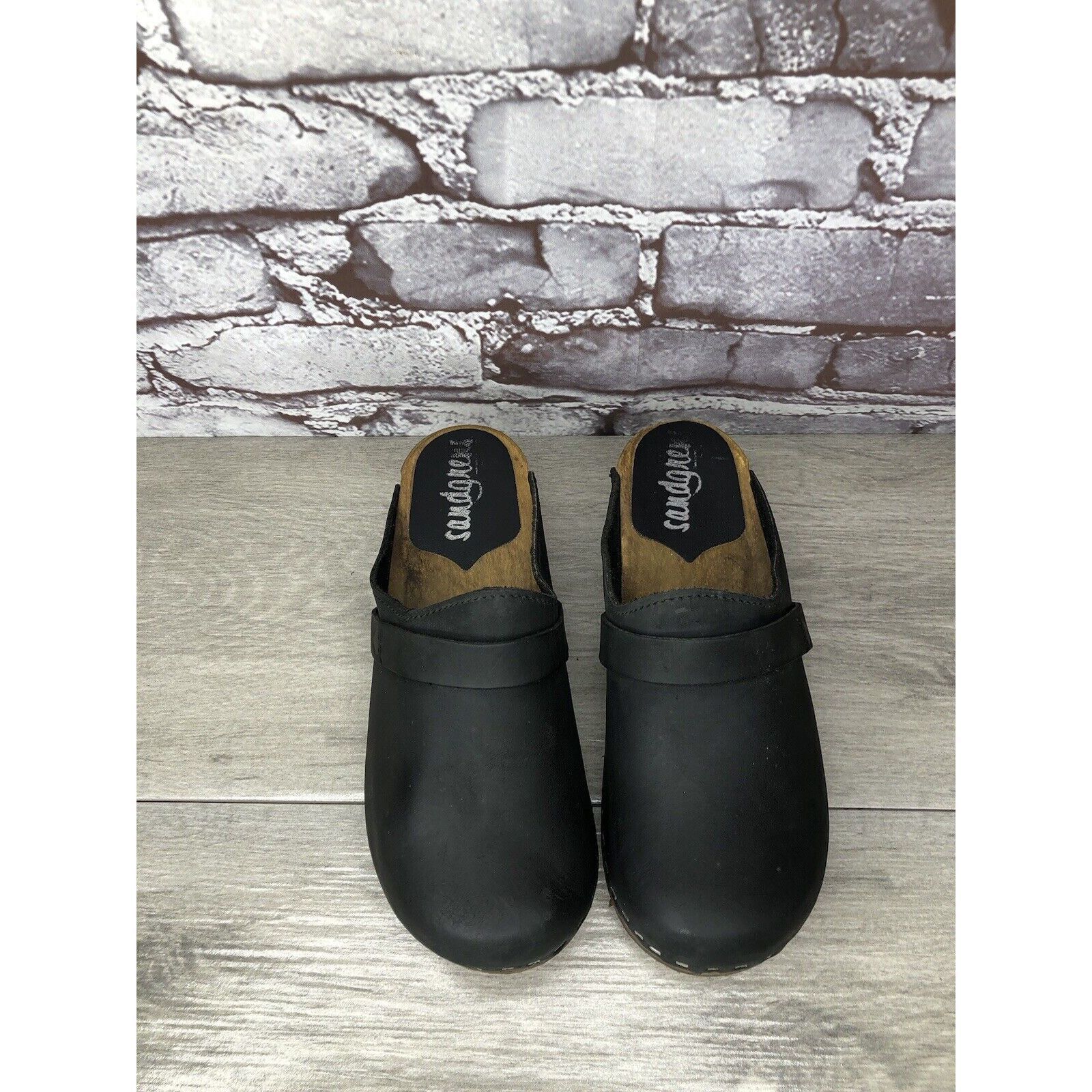 Other Sandgrens Handmade Swedish Black Nubuck Leather Wood Clogs W Size US 6 / IT 36 - 23 Thumbnail