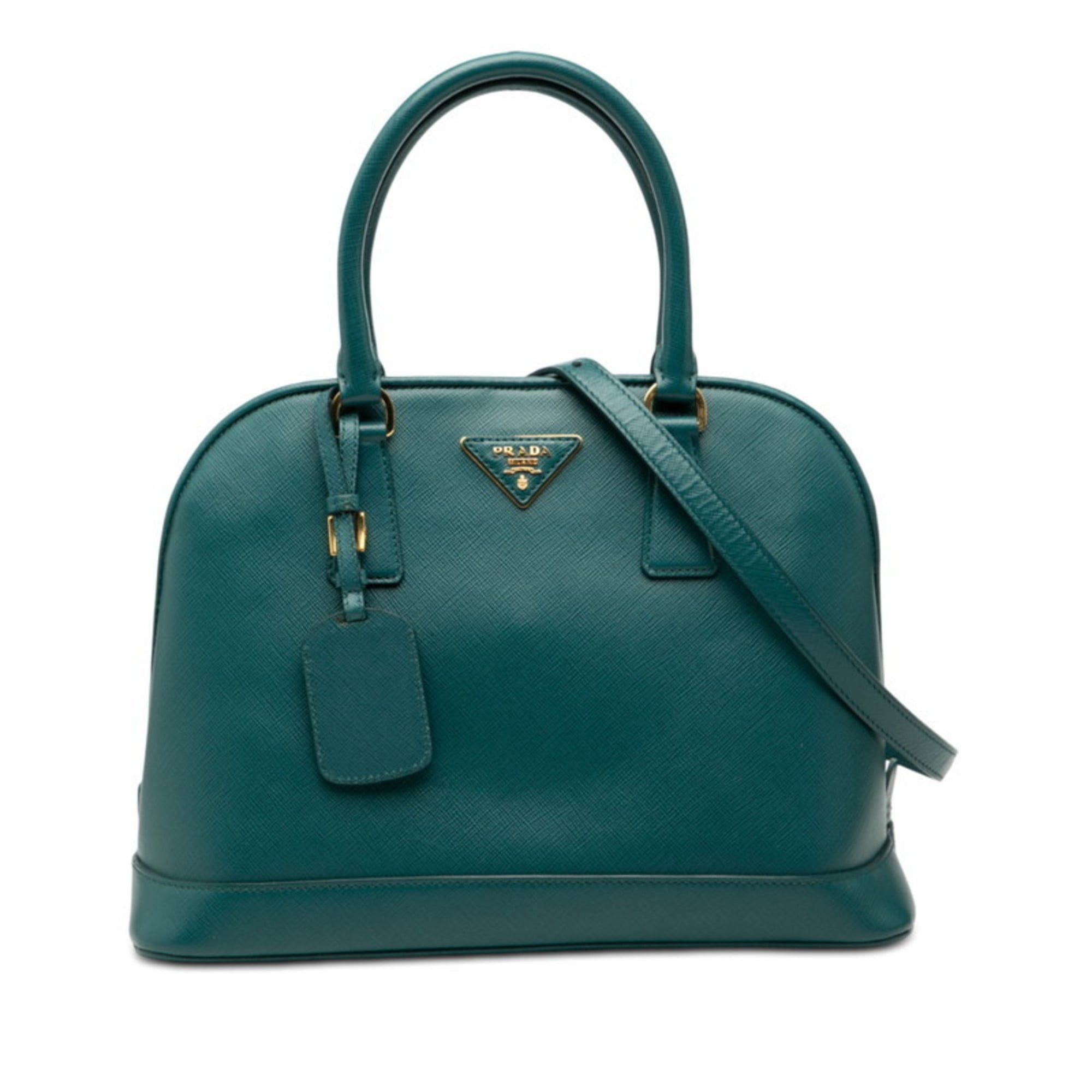 Prada Triangle Logo Plate Handbag/Shoulder Bag 2-Way Green Saffiano Leather Women's PRADA