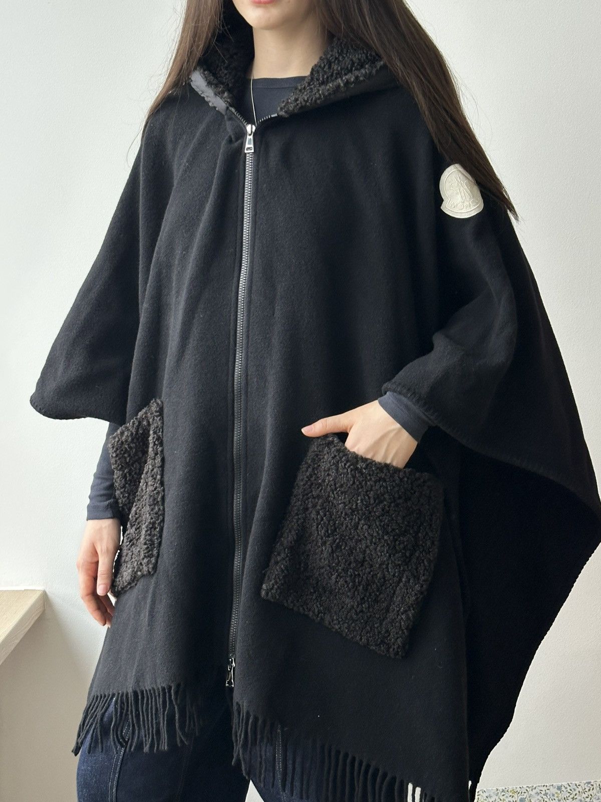 Moncler Moncler Mantella Wool Down Nylon Hood Poncho Black Coat Size ONE SIZE - 1 Thumbnail