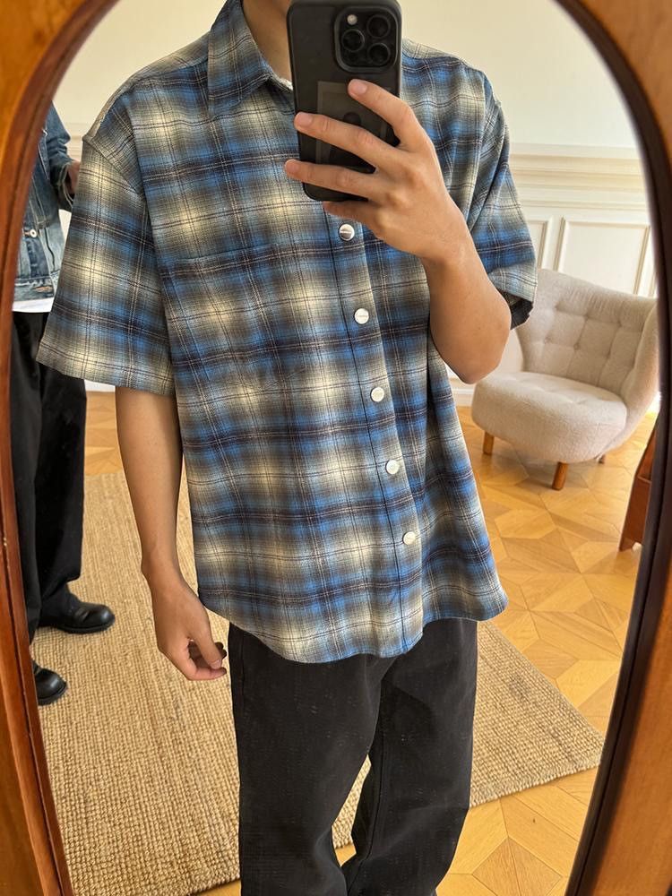 Japanese Brand × Vintage Flannel blue plaid men's plaid shirt y2k Size US M / EU 48-50 / 2 - 1 Thumbnail