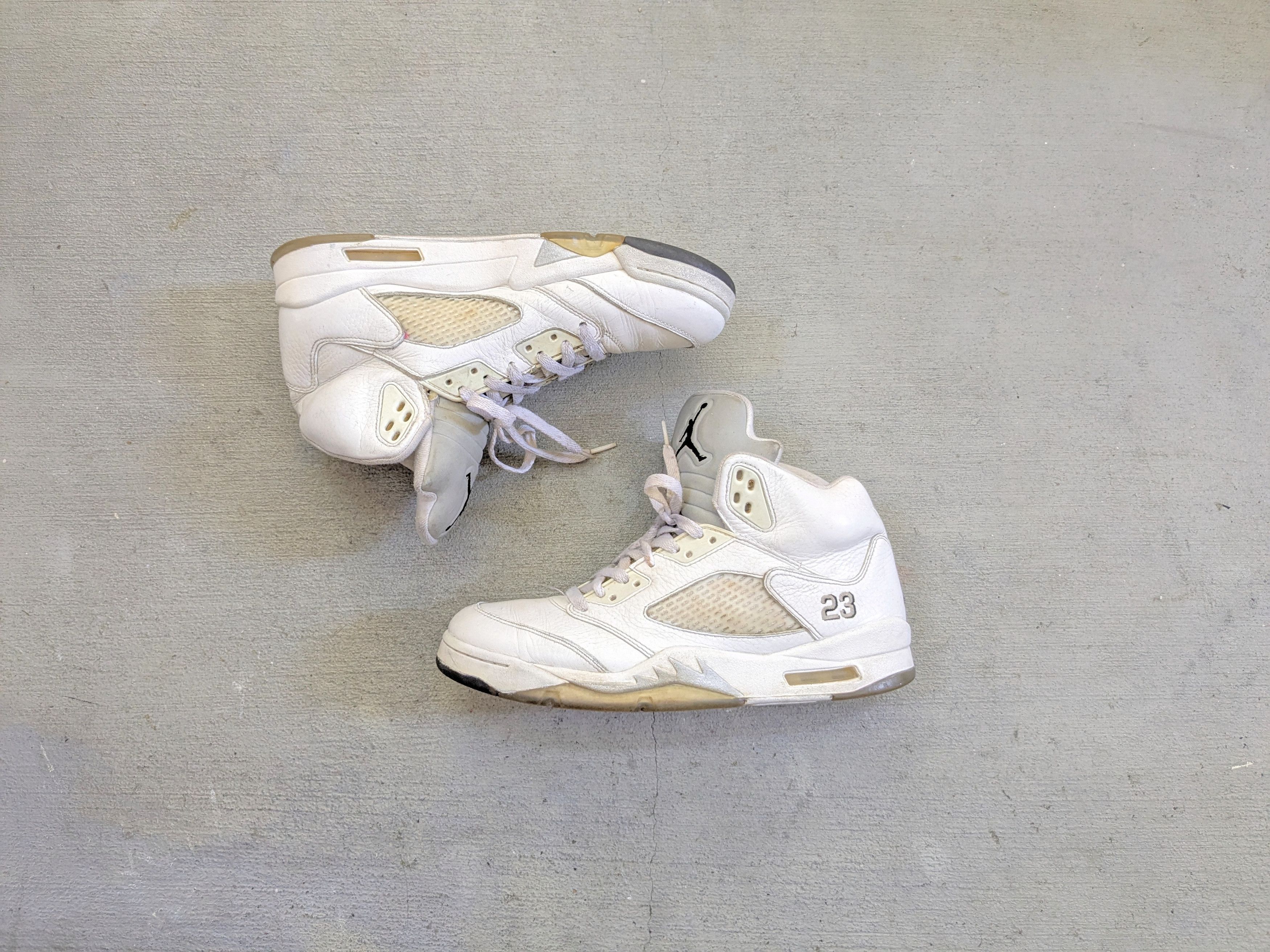 Jordan Nike Air Jordan Retro 5 Metallic White 136027-130 Leather Shoes, Men's (Size 10)