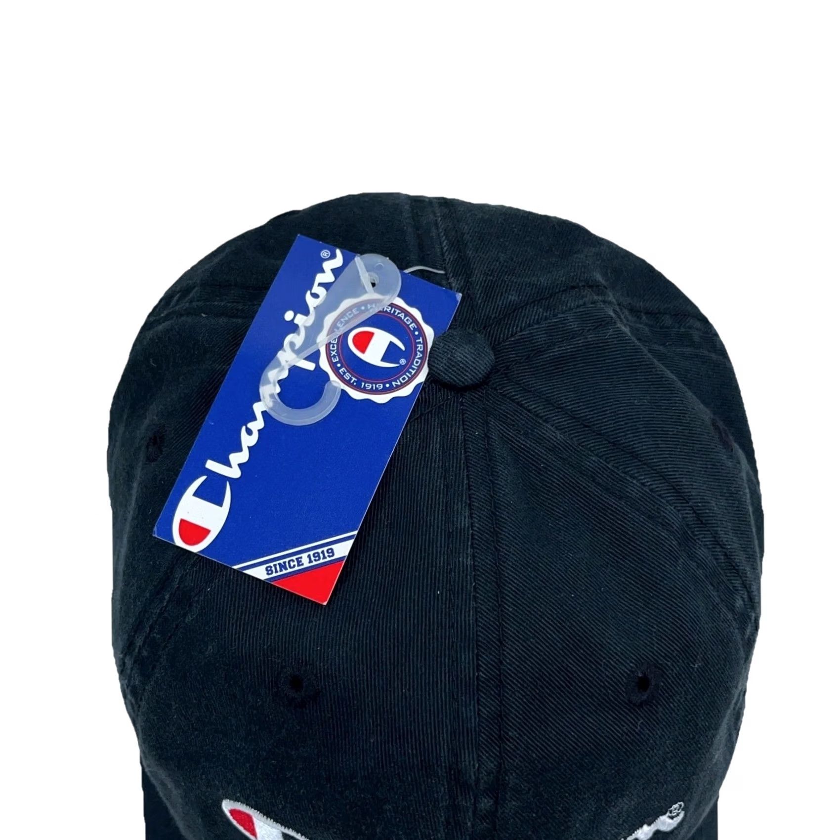 Champion Champion Hat Cap Strap Back Black White Spell Out Logo Gym Dad Baseball Adjust Size ONE SIZE - 3 Thumbnail