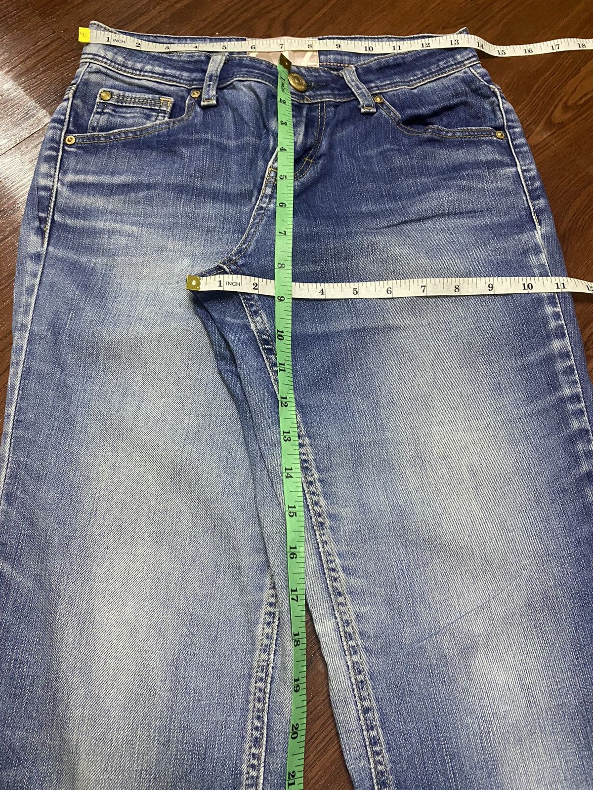 Japanese Brand Vintage C17 Gold Button Blue Faded Wash Flare Jeans Size US 27 - 16 Thumbnail