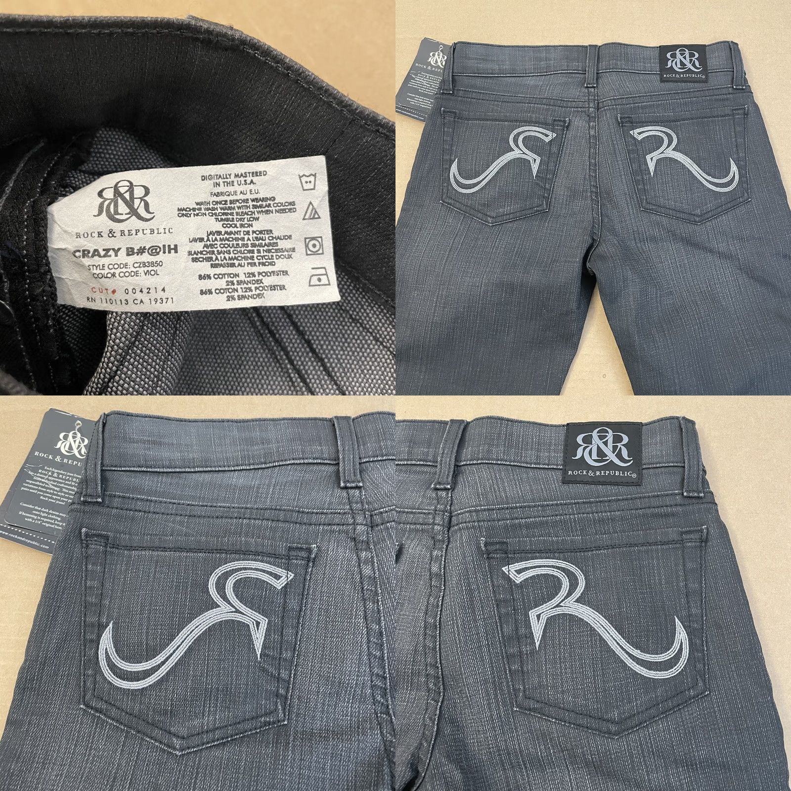 Vintage Rock & Republic Jeans Womens 25 Gray Skinny Zipper Fly Pockets Distress Ladies Size 42" / US 20 - 10 Thumbnail