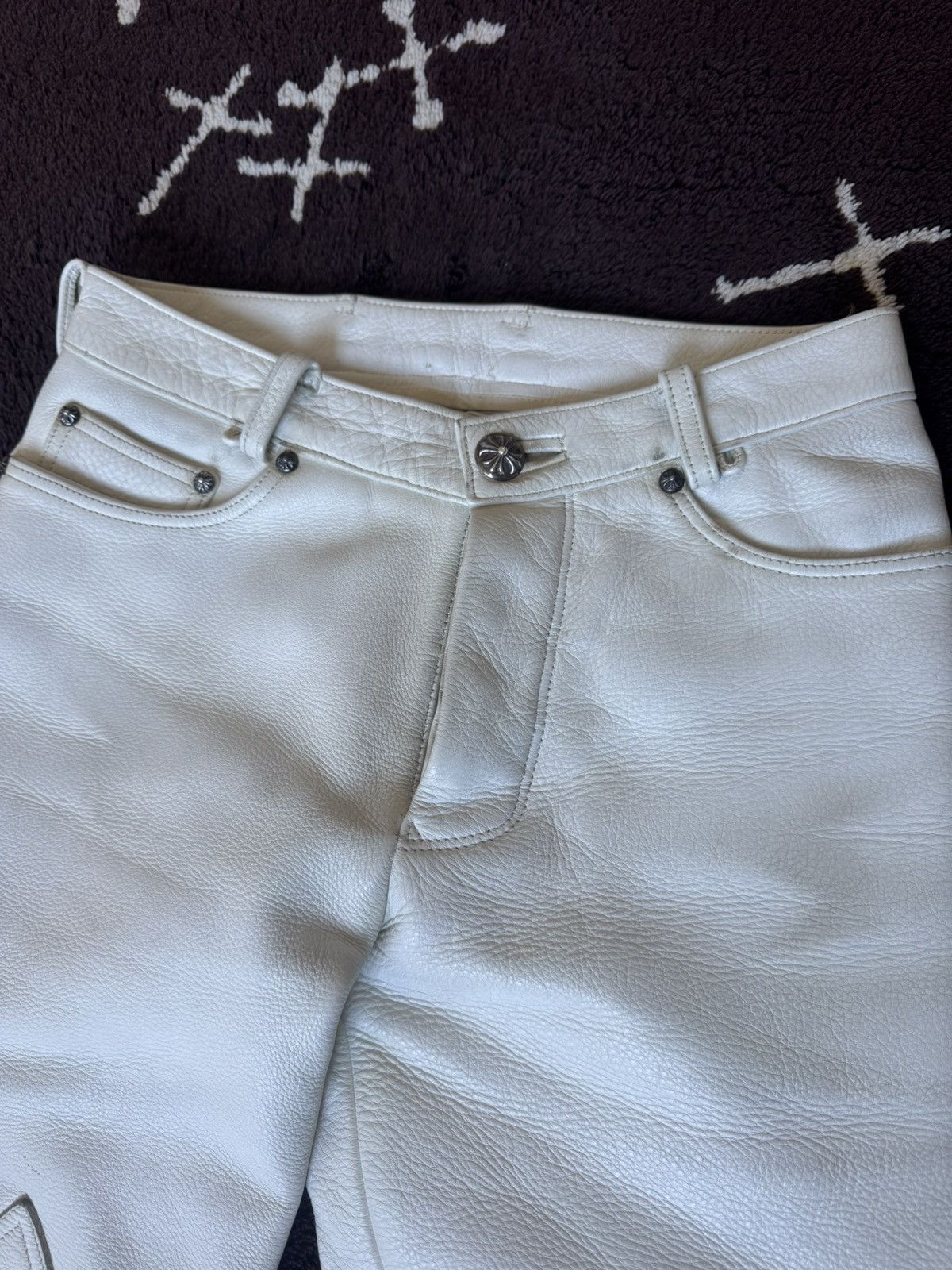 Chrome Hearts Chrome Hearts le fleur white leather pants Size US 29 - 3 Thumbnail