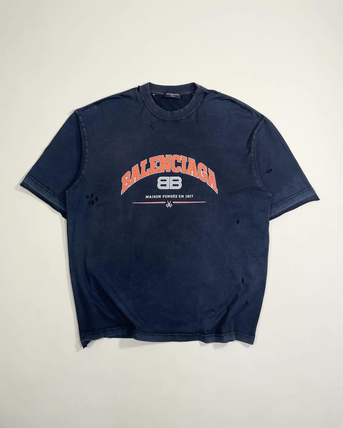 image of Balenciaga Maison Distressed T-Shirt in Washed Black, Men's (Size Large)