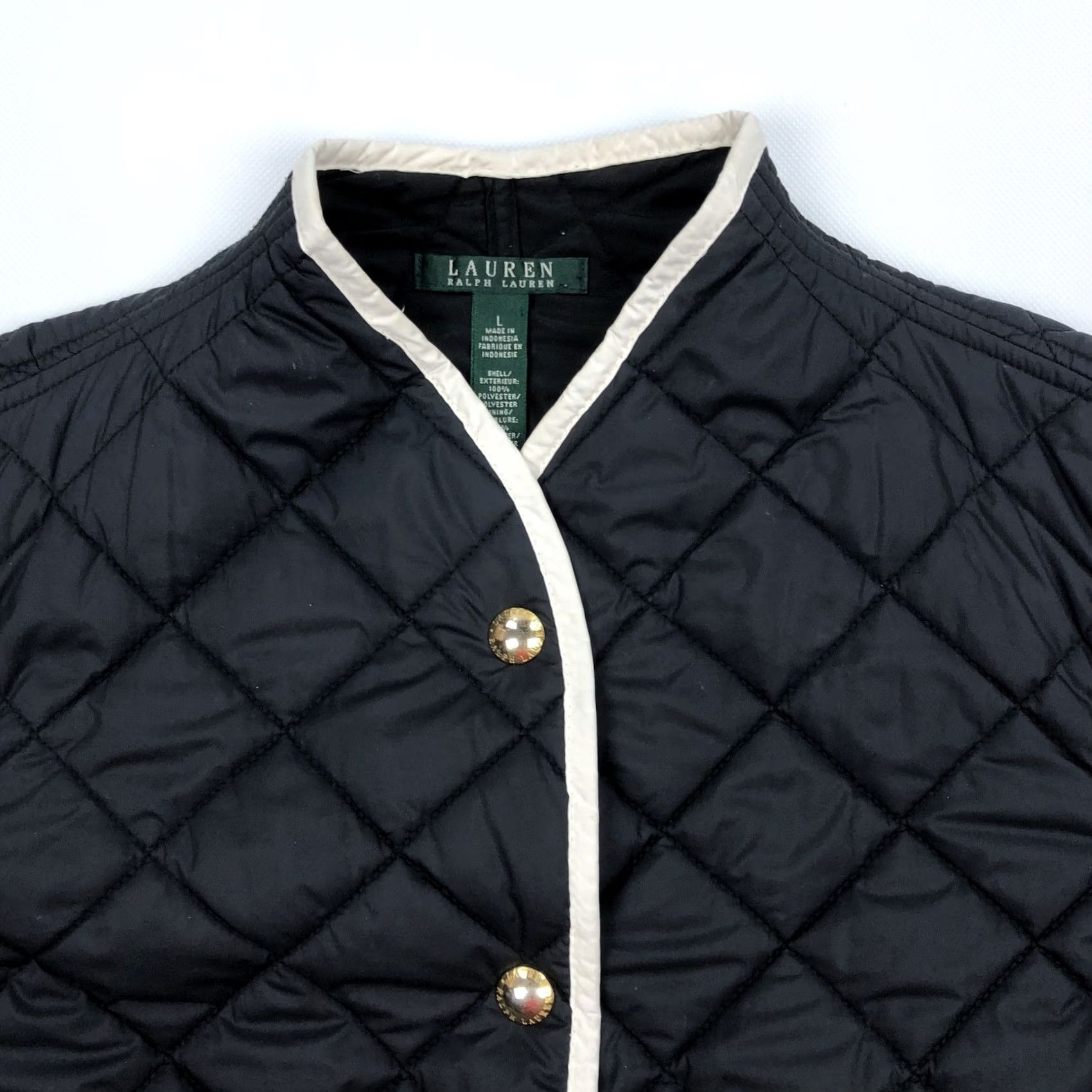 Ralph Lauren Lauren Ralph Lauren Women's Black Quilted Jacket Coat Gold Snaps Trim Size L Size L / US 10 / IT 46 - 2 Thumbnail