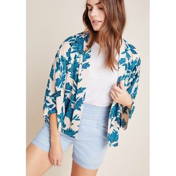 Anderson & Lauth Teal Coral Print Kimono