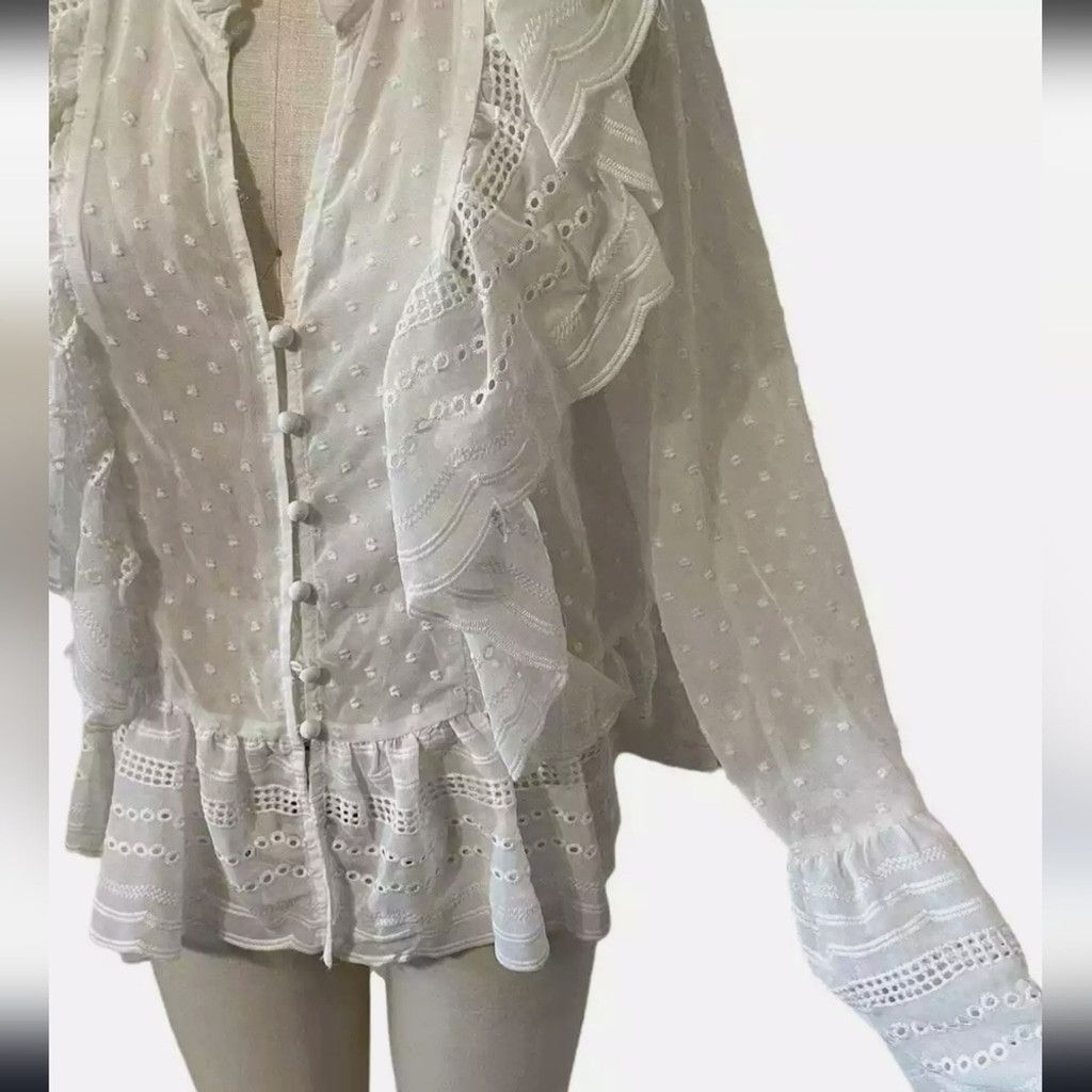 Other 70°F/21°C White Ruffled Peplum Blouse with Bib Collar Size S / US 4 / IT 40 - 3 Thumbnail