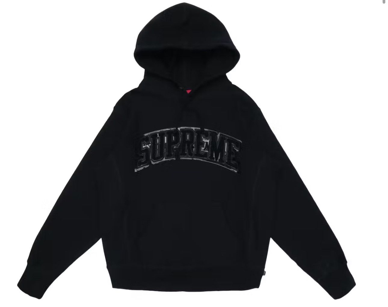 image of Supreme Patent Chenille Arc Logo Hoodie in Black, Men's (Size Small)