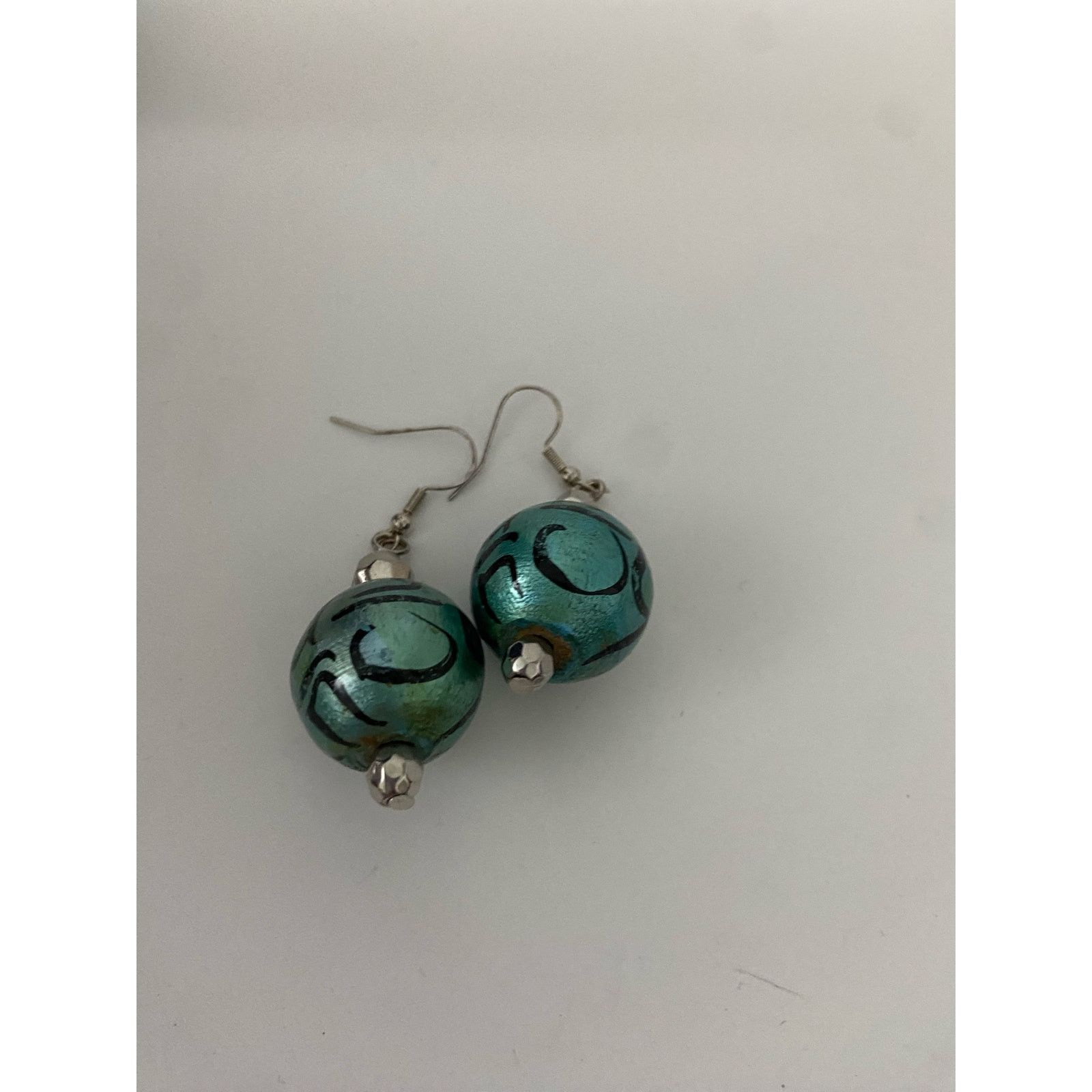 Handmade teal wood bead earrings Size ONE SIZE - 4 Thumbnail
