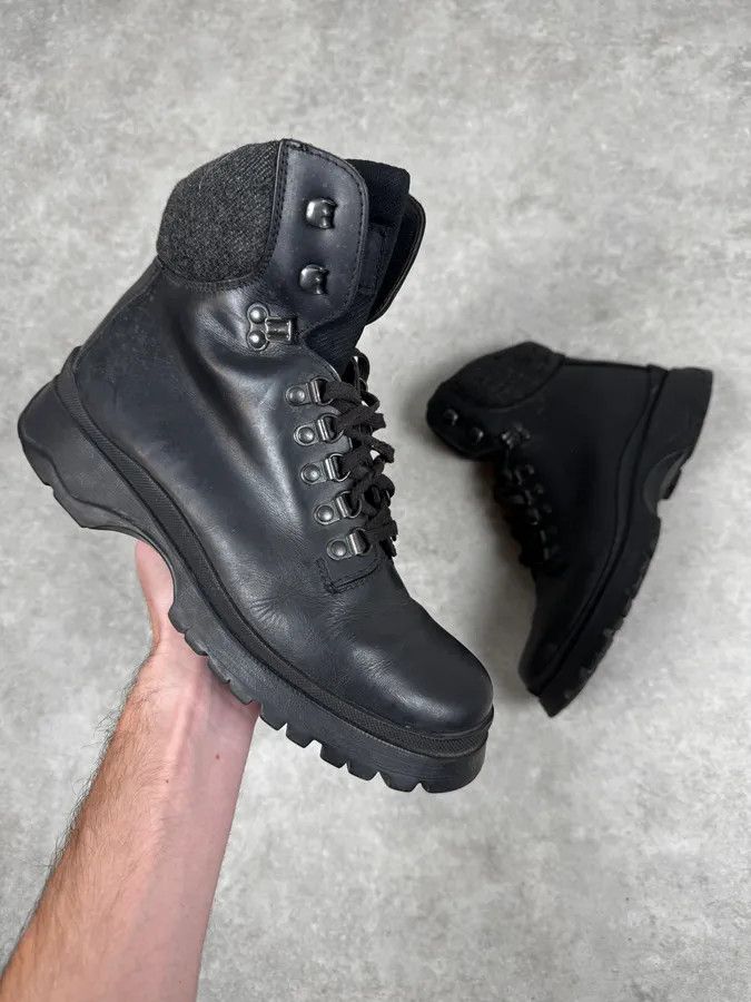 Prada FW1999 Prada Black Leather Vibram Hiking Boots Size US 7.5 / EU 40-41 - 1 Thumbnail