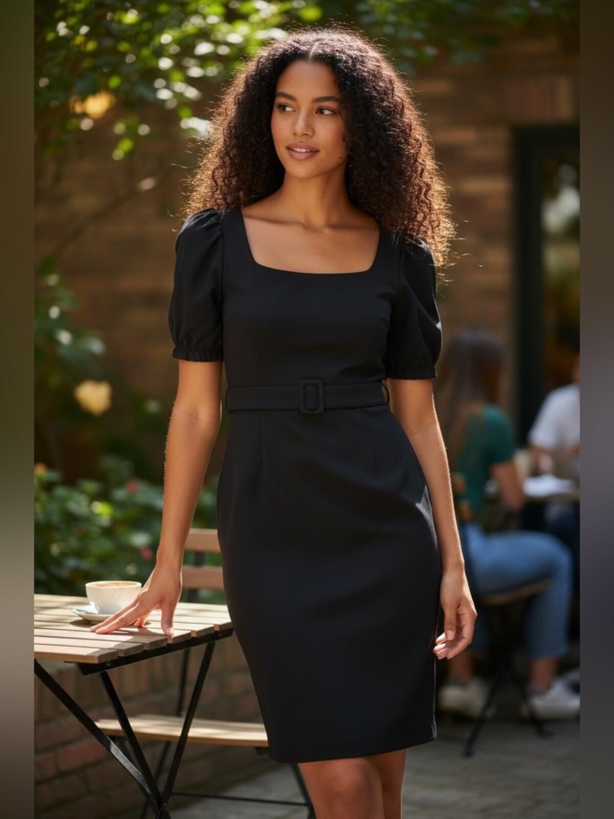 Unknown London Black Puff Sleeve Belted Sheath Dress Size M / US 6-8 / IT 42-44 - 1 Thumbnail