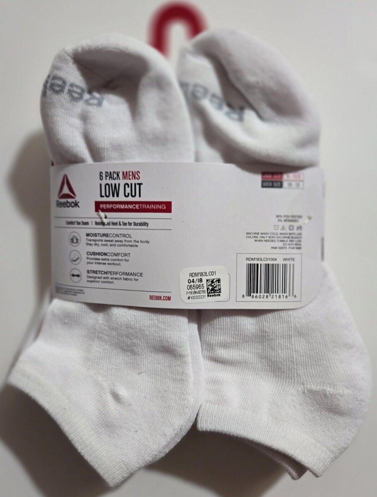 Reebok Men Reebok Low Cut Socks White Moisture Control Stretch Size ONE SIZE - 3 Thumbnail
