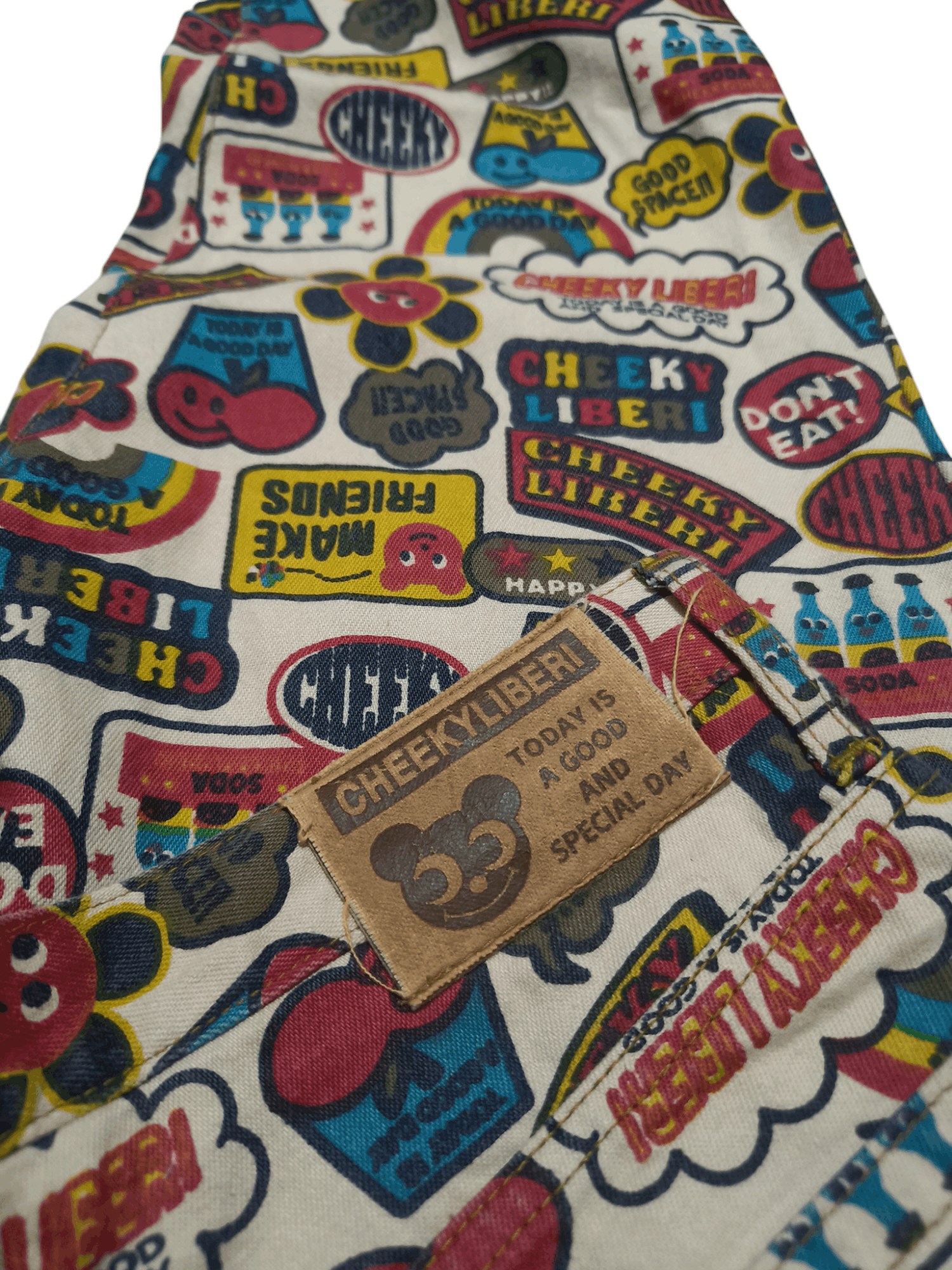 Japanese Brand Vintage Y2K CHEEKYLIBERI Pop Art Emoji AOP Jeans Pants Size 28" / US 6 / IT 42 - 7 Thumbnail