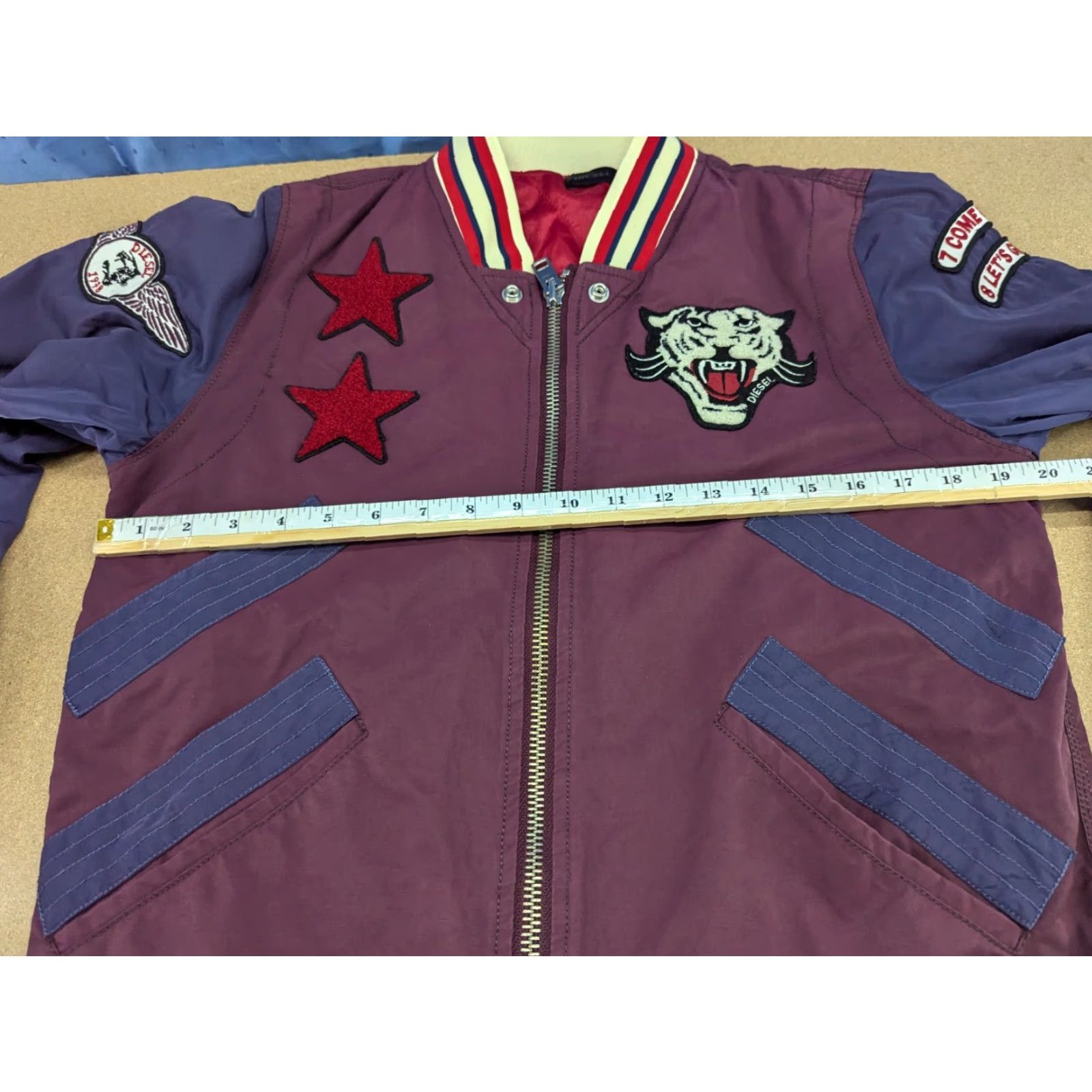 Diesel Diesel J-Tendency Varsity Jacket Mens Size S Indigo Devils Bomber Red Blue Small Muliticolor Full Zip Pockets Water Resistant Polyester Size US S / EU 44-46 / 1 - 7 Thumbnail