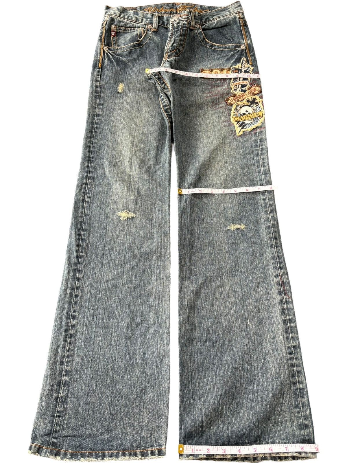 If Six Was Nine Vintage Japanese Brand Punk Skull Distress Flare Jeans Size US 29 - 8 Thumbnail