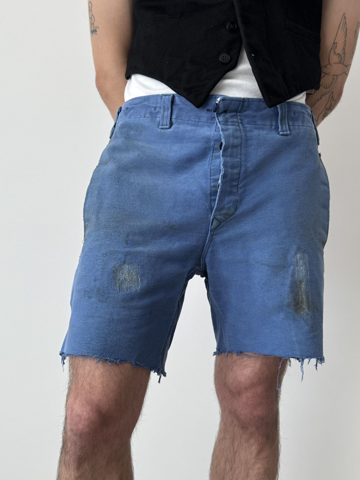 Vetra 1970s Vintage French Workwear Sanfor Thrashed Heavy Shorts Size US 30 / EU 46 - 3 Thumbnail